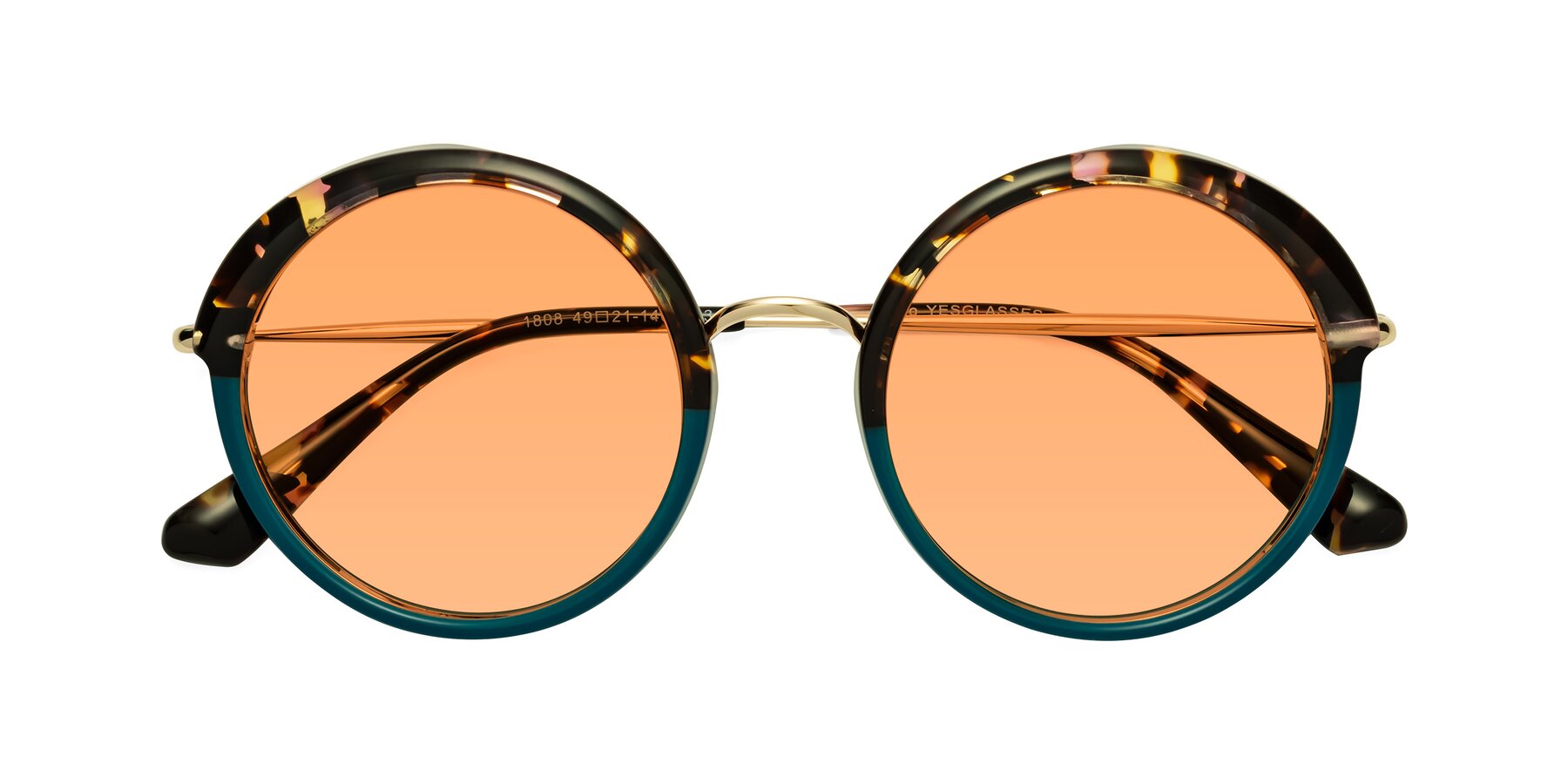 Folded Front of Mojo in Floral-Teal with Medium Orange Tinted Lenses