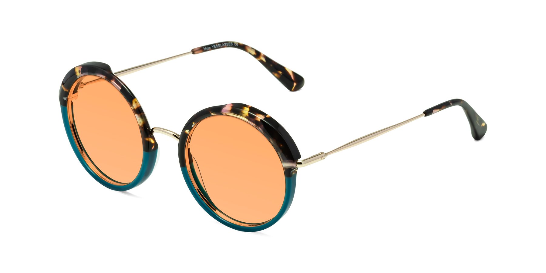 Angle of Mojo in Floral-Teal with Medium Orange Tinted Lenses