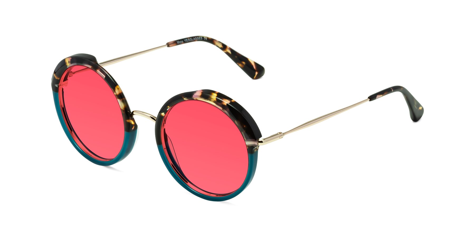 Angle of Mojo in Floral-Teal with Red Tinted Lenses