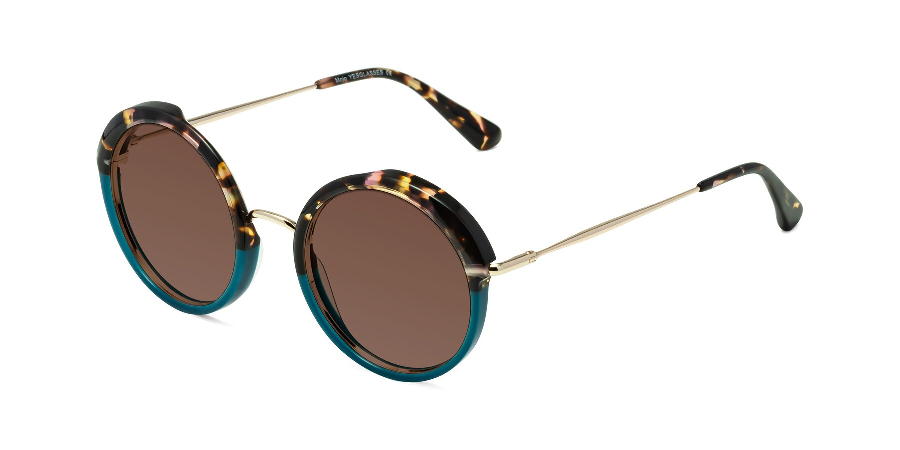 Angle of Mojo in Floral-Teal with Brown Tinted Lenses