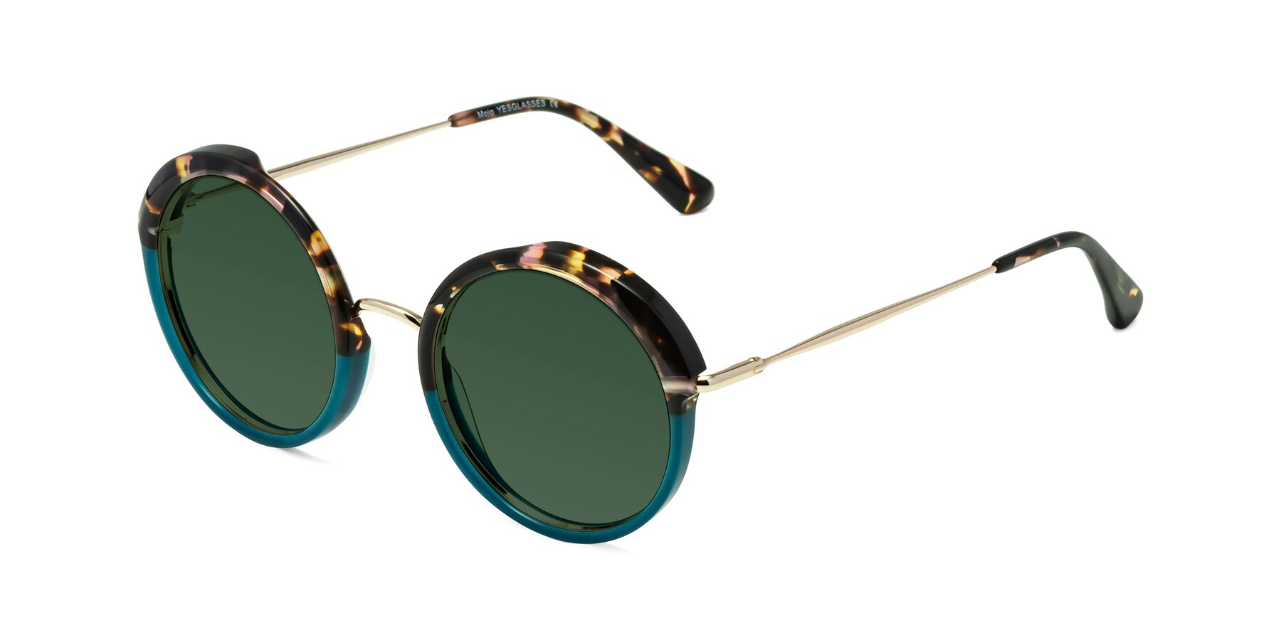 Angle of Mojo in Floral-Teal with Green Tinted Lenses
