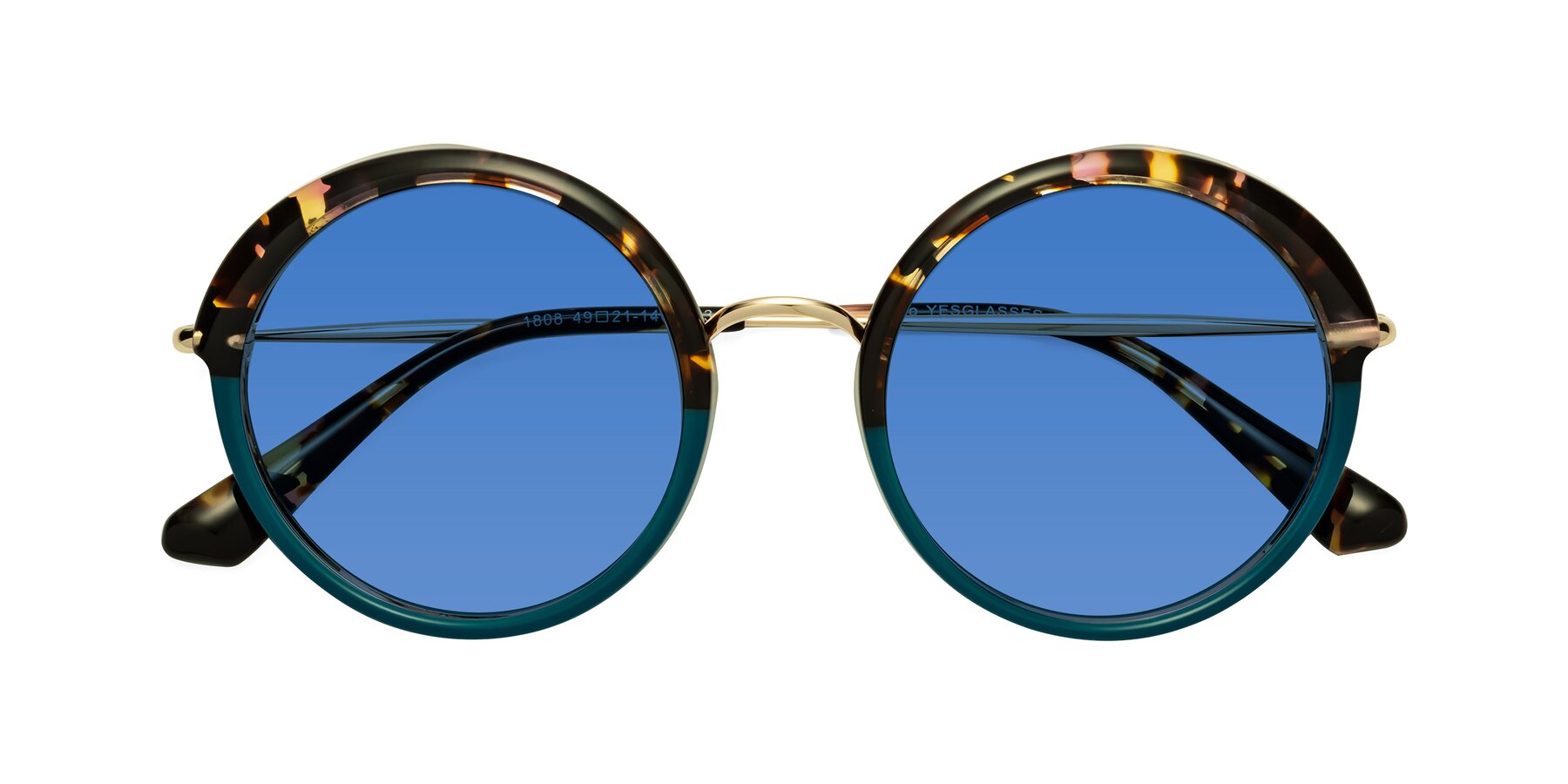 Folded Front of Mojo in Floral-Teal with Blue Tinted Lenses