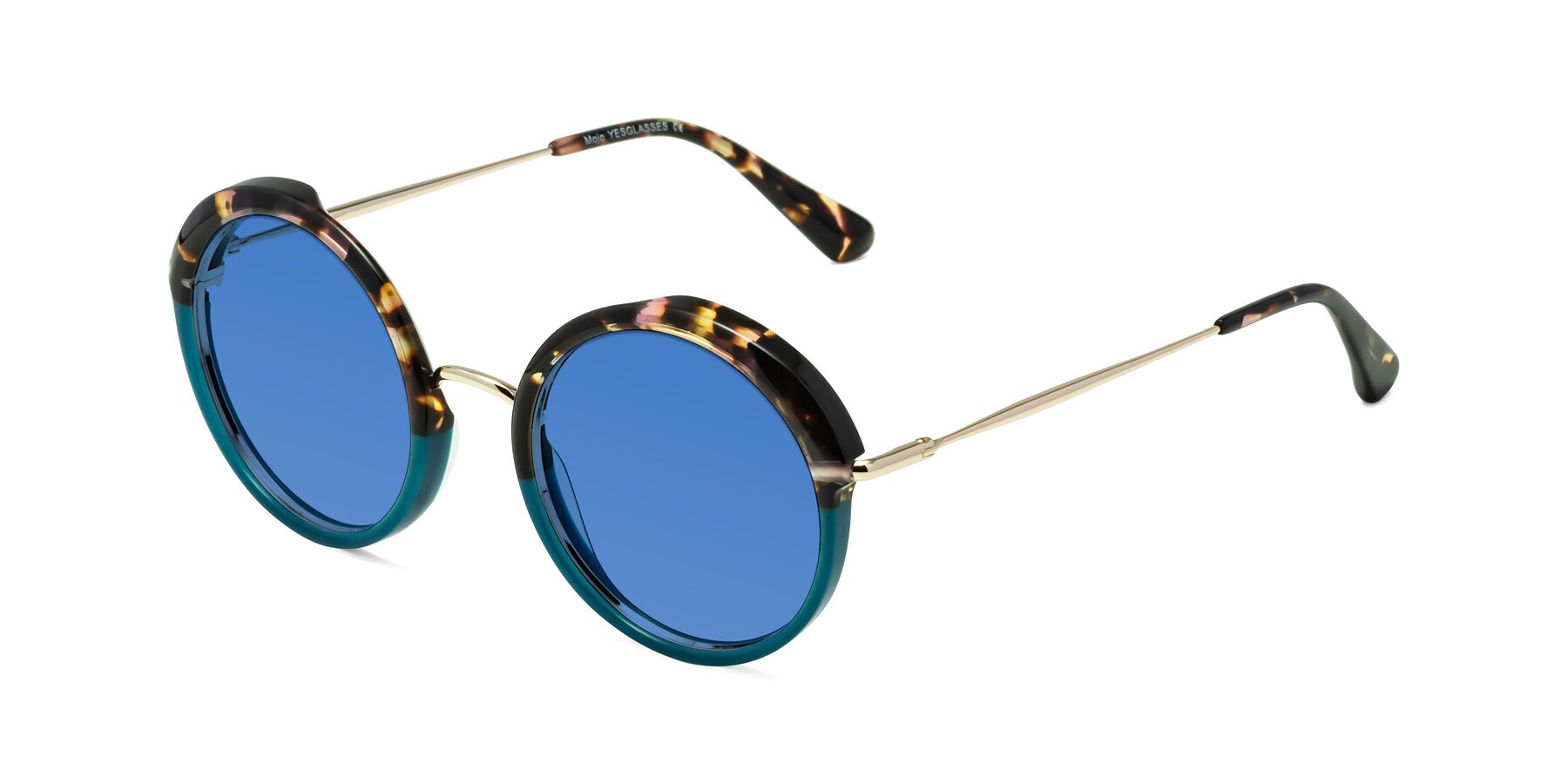 Angle of Mojo in Floral-Teal with Blue Tinted Lenses