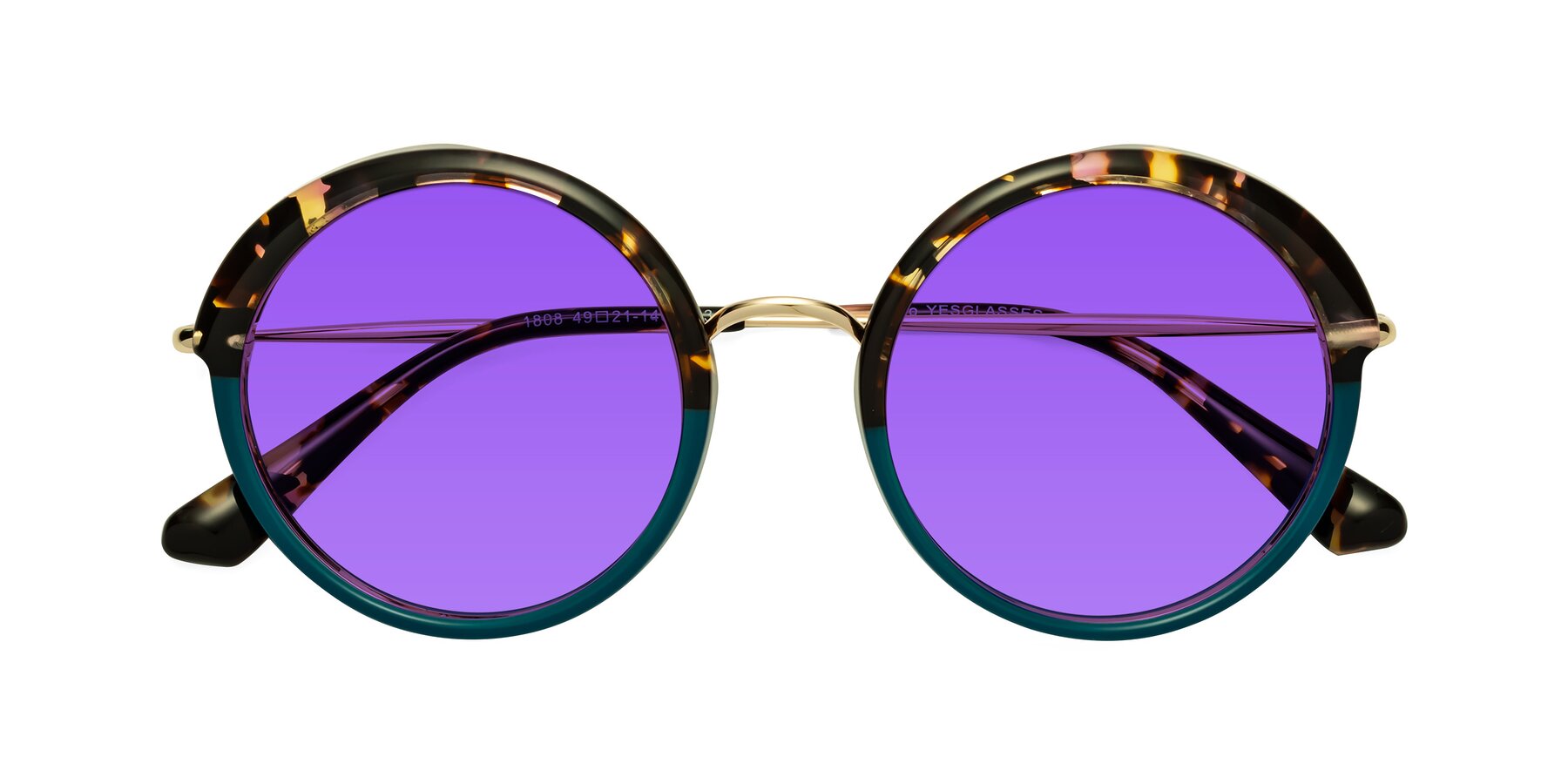 Folded Front of Mojo in Floral-Teal with Purple Tinted Lenses