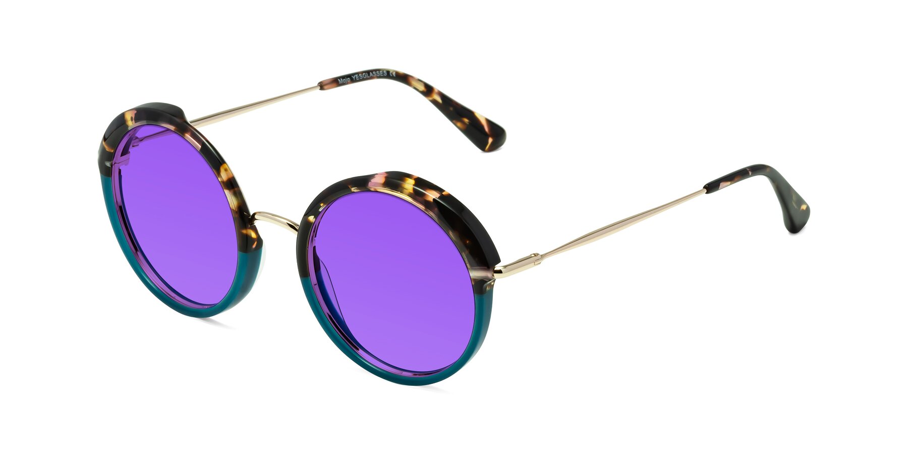 Angle of Mojo in Floral-Teal with Purple Tinted Lenses