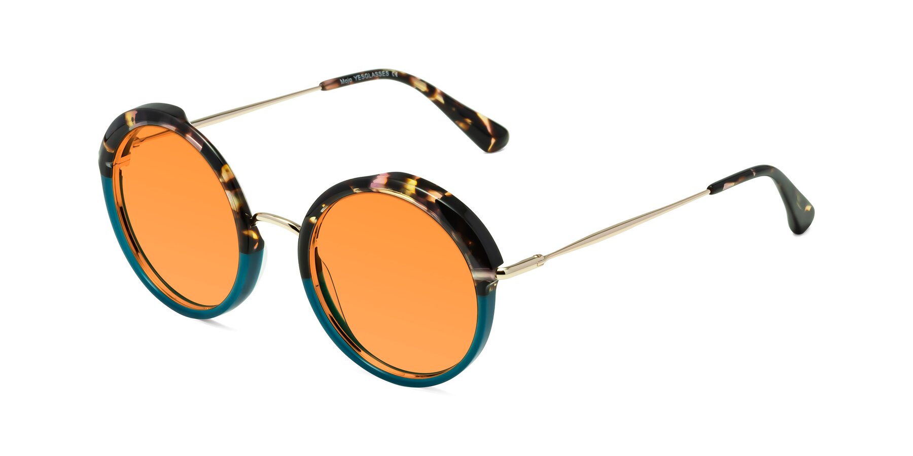 Angle of Mojo in Floral-Teal with Orange Tinted Lenses