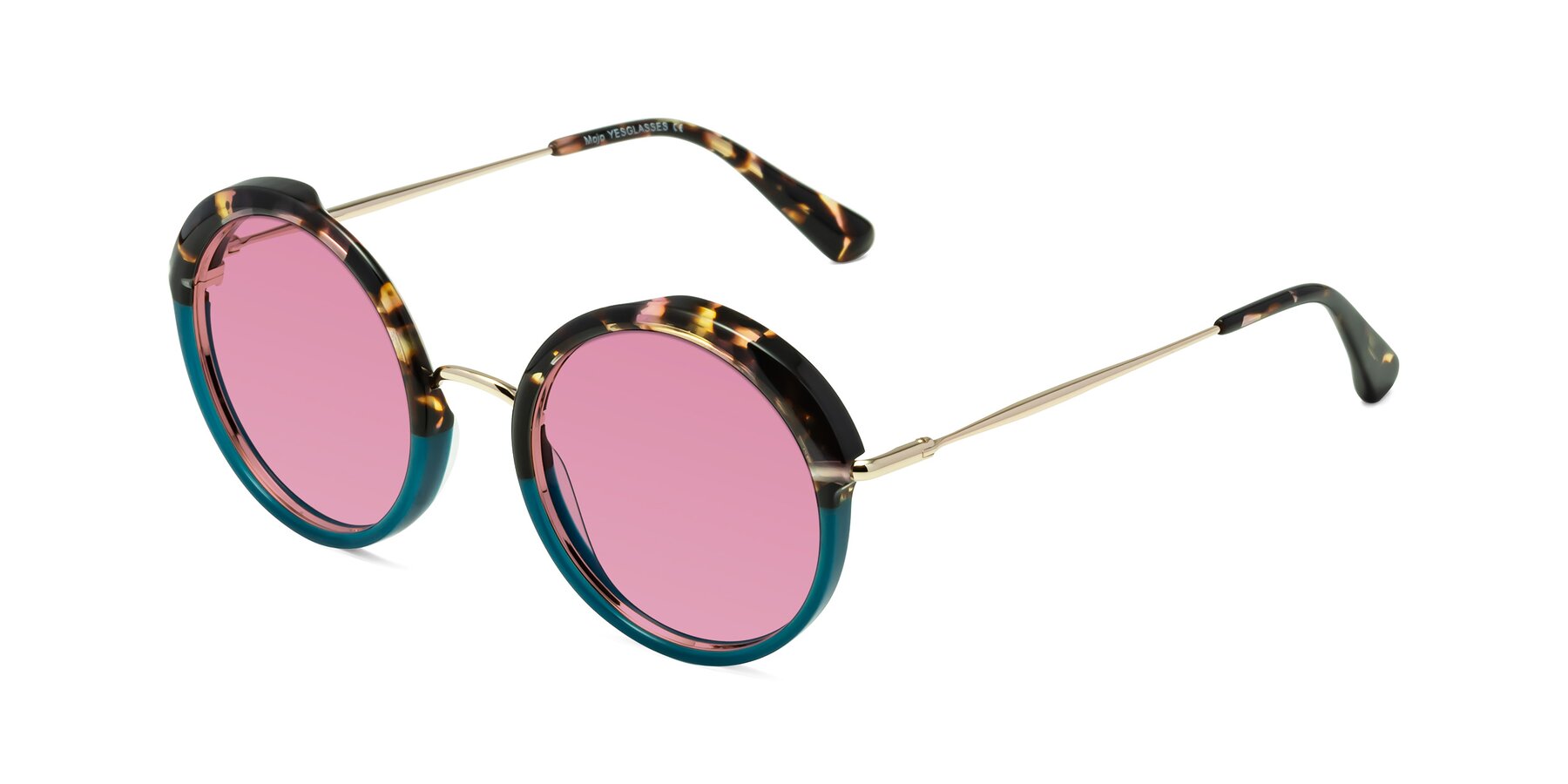 Angle of Mojo in Floral-Teal with Medium Wine Tinted Lenses