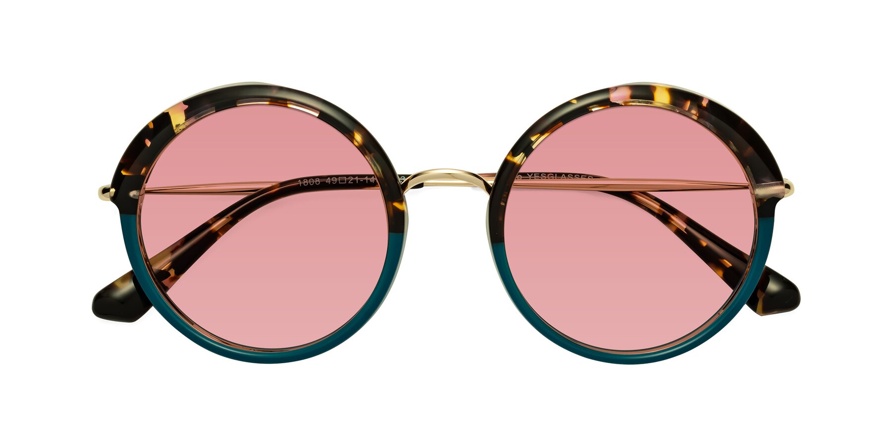 Folded Front of Mojo in Floral-Teal with Medium Garnet Tinted Lenses