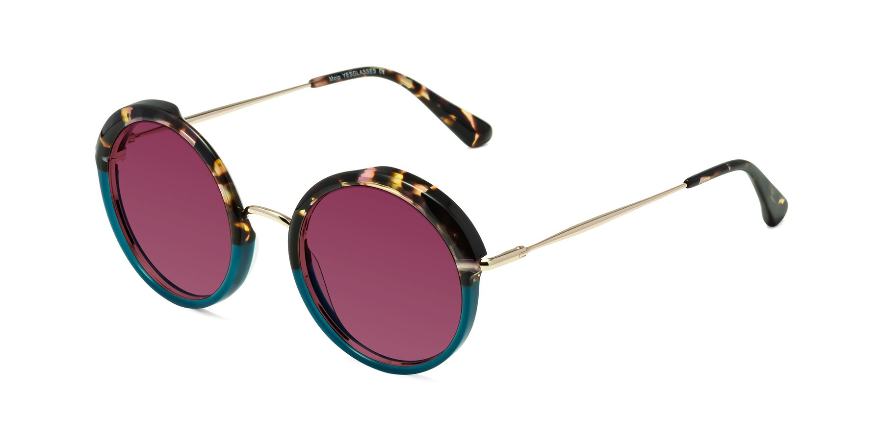 Angle of Mojo in Floral-Teal with Wine Tinted Lenses