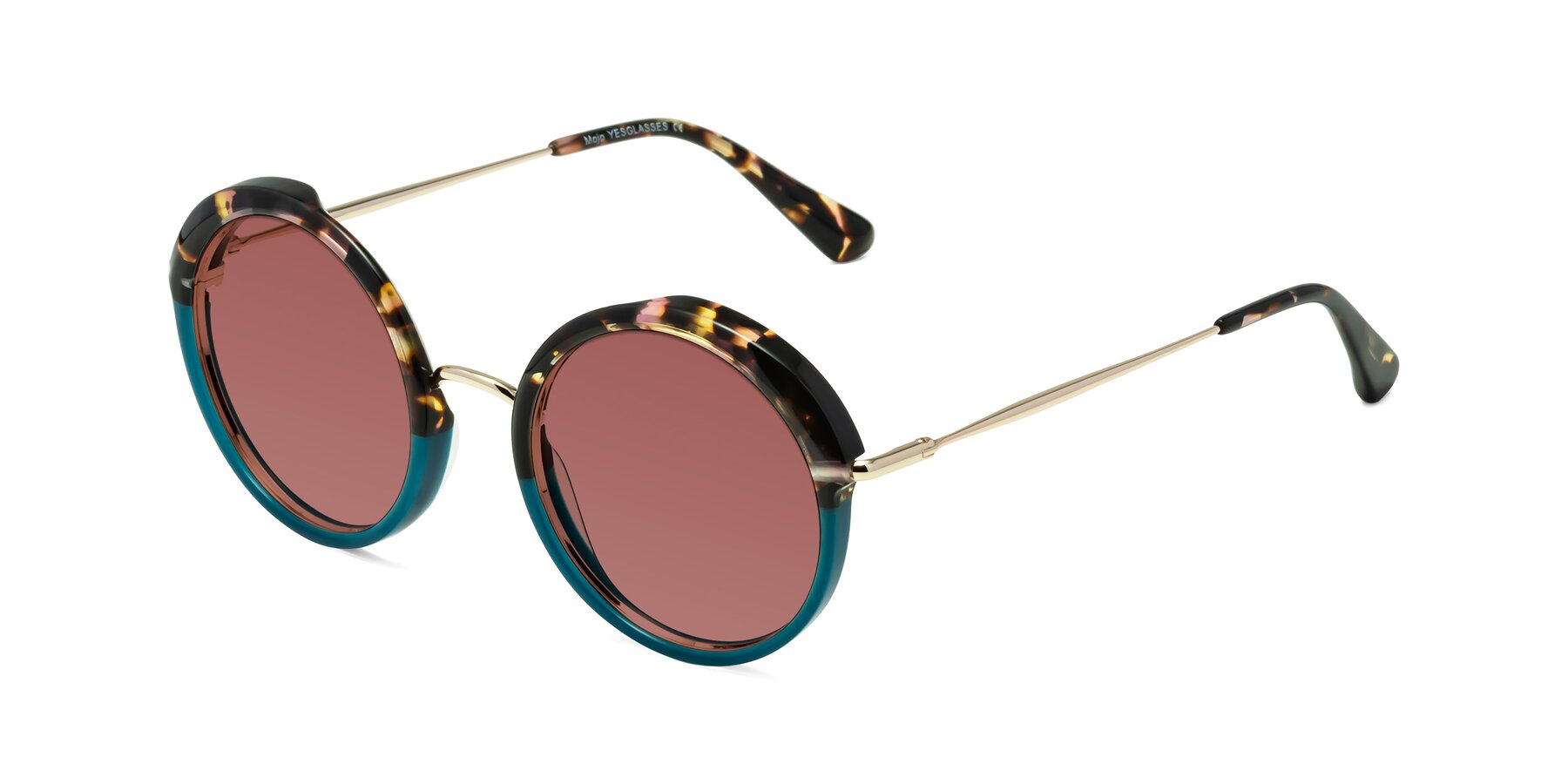 Angle of Mojo in Floral-Teal with Garnet Tinted Lenses