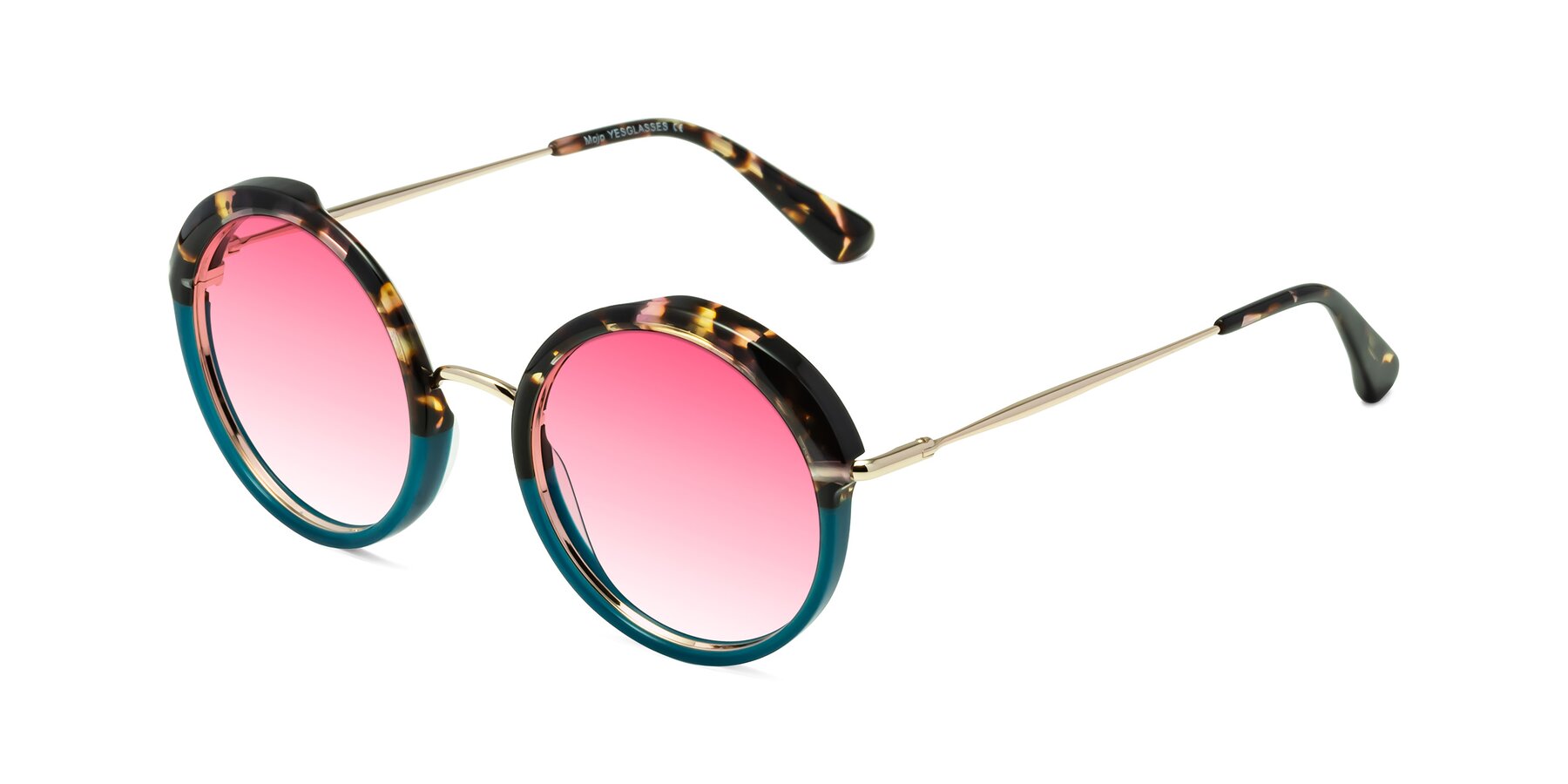 Angle of Mojo in Floral-Teal with Pink Gradient Lenses
