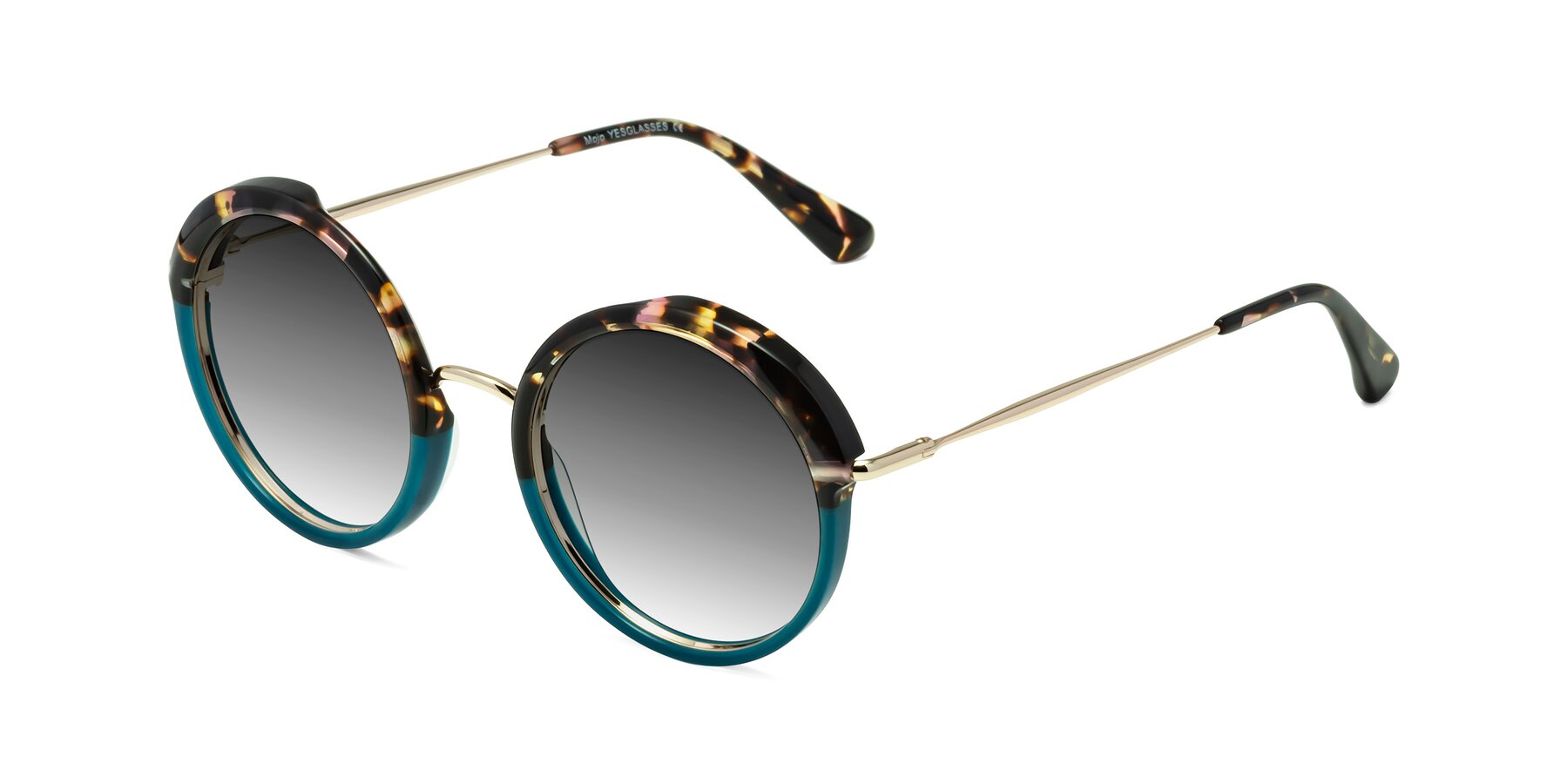 Angle of Mojo in Floral-Teal with Gray Gradient Lenses