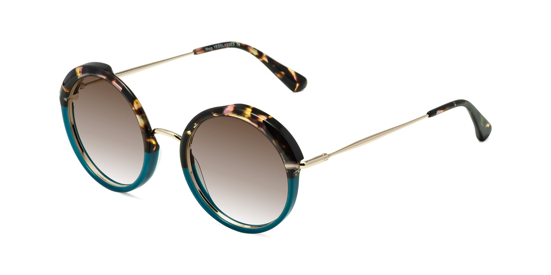 Angle of Mojo in Floral-Teal with Brown Gradient Lenses