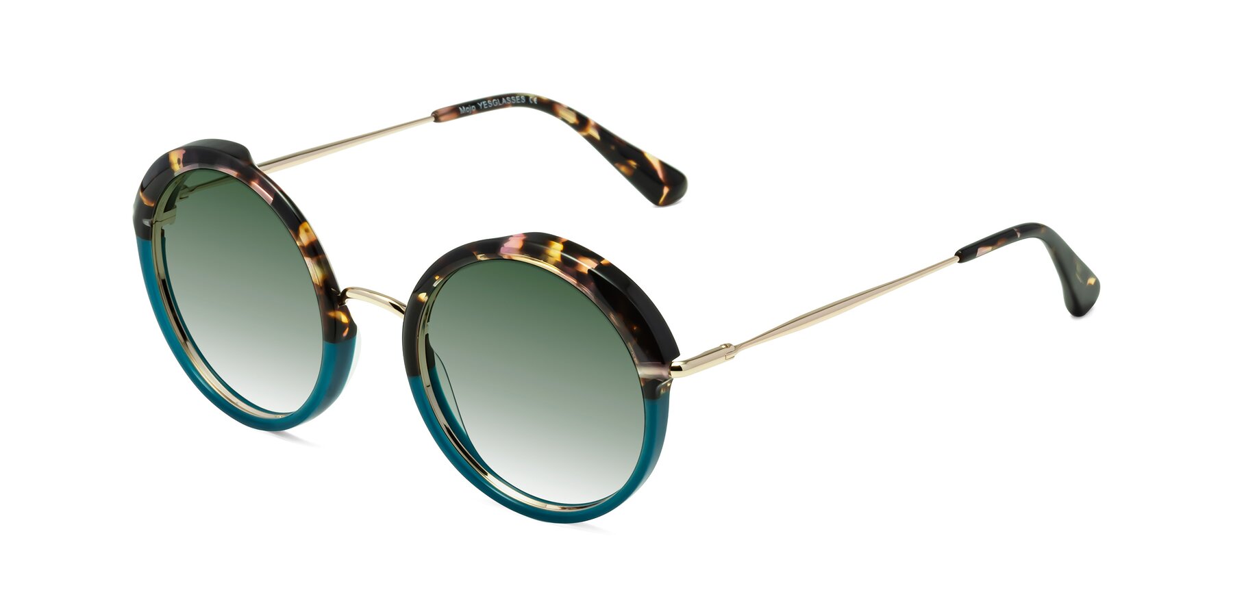 Angle of Mojo in Floral-Teal with Green Gradient Lenses