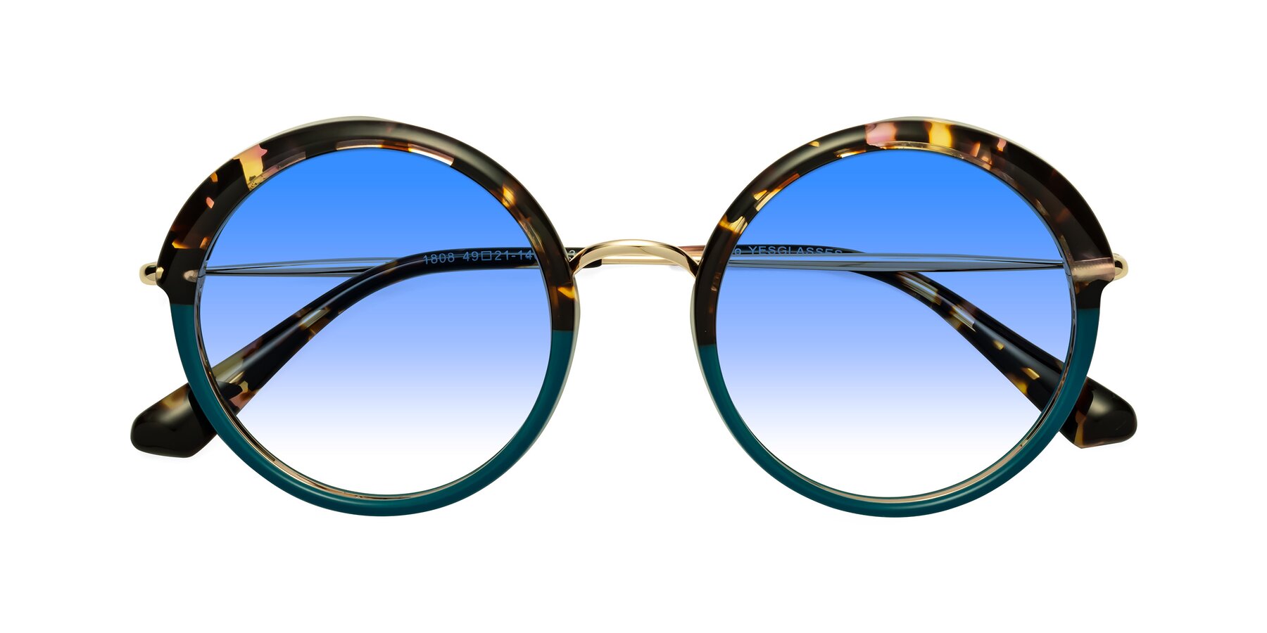 Folded Front of Mojo in Floral-Teal with Blue Gradient Lenses