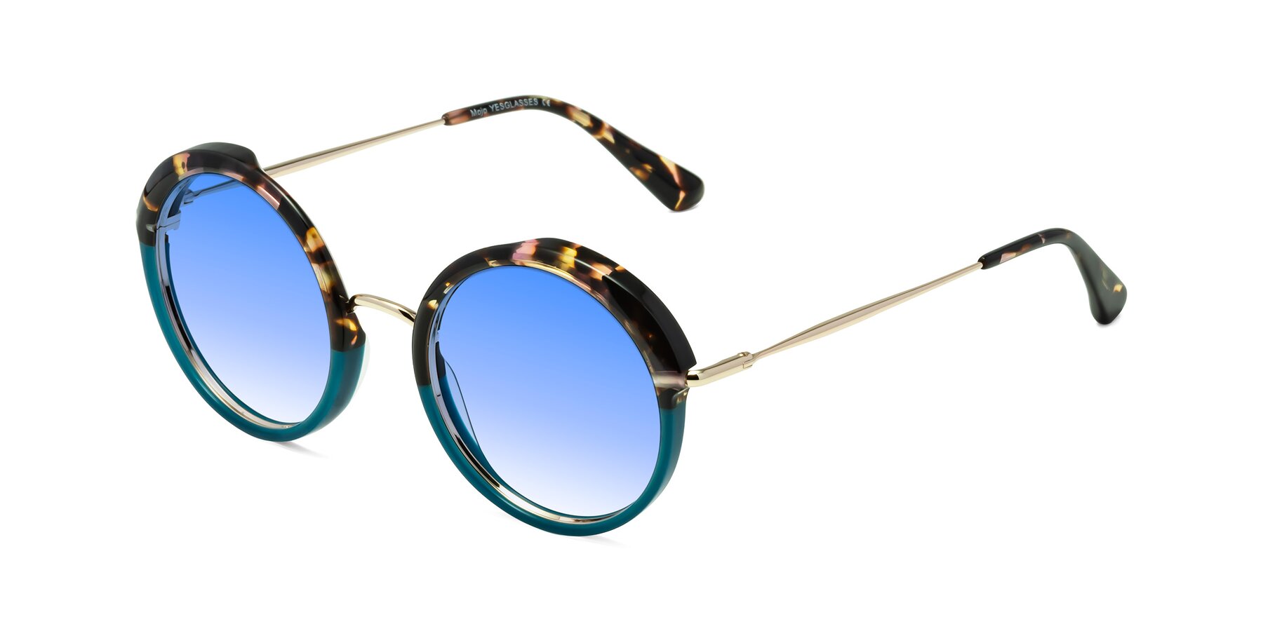 Angle of Mojo in Floral-Teal with Blue Gradient Lenses