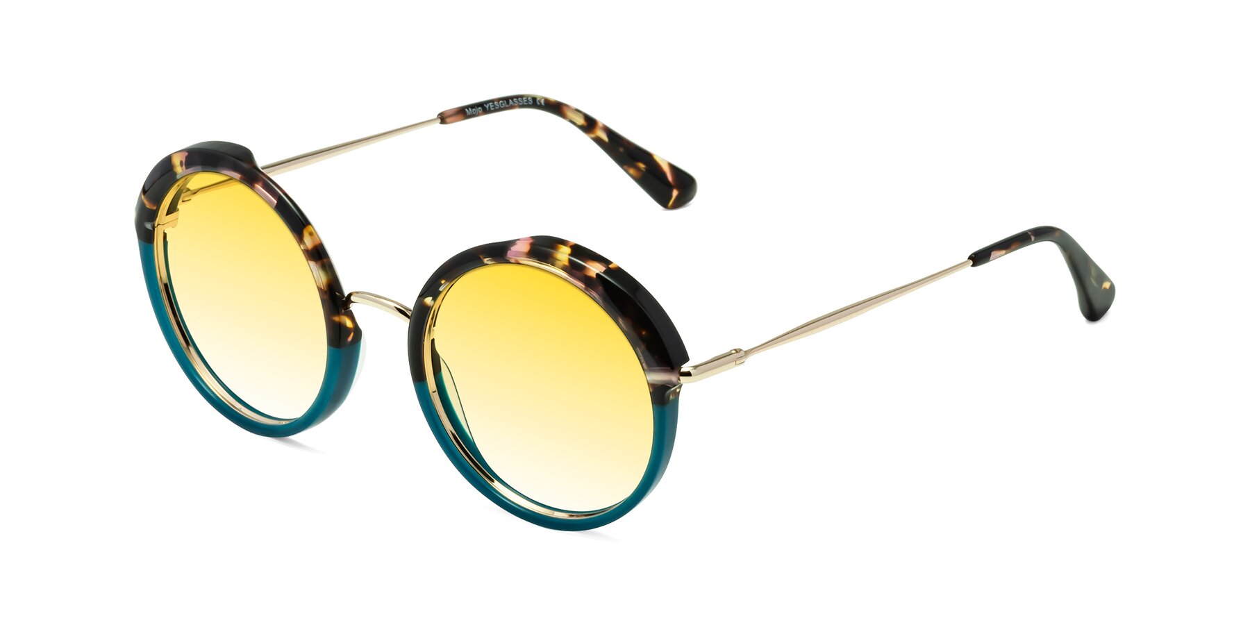 Angle of Mojo in Floral-Teal with Yellow Gradient Lenses