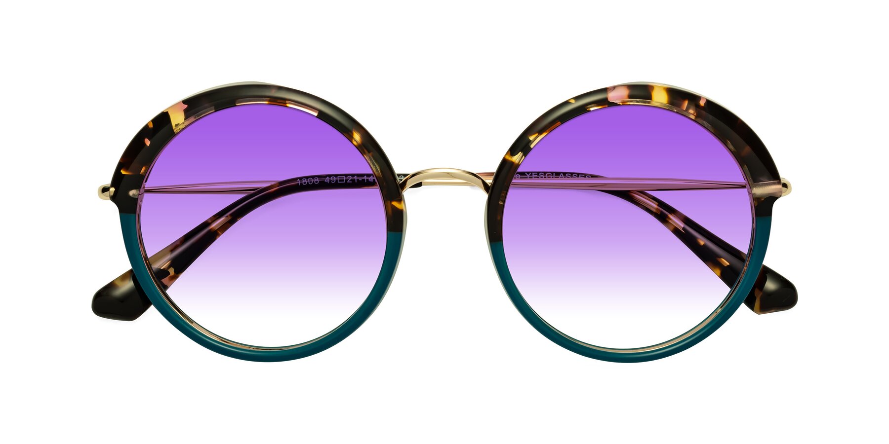 Folded Front of Mojo in Floral-Teal with Purple Gradient Lenses
