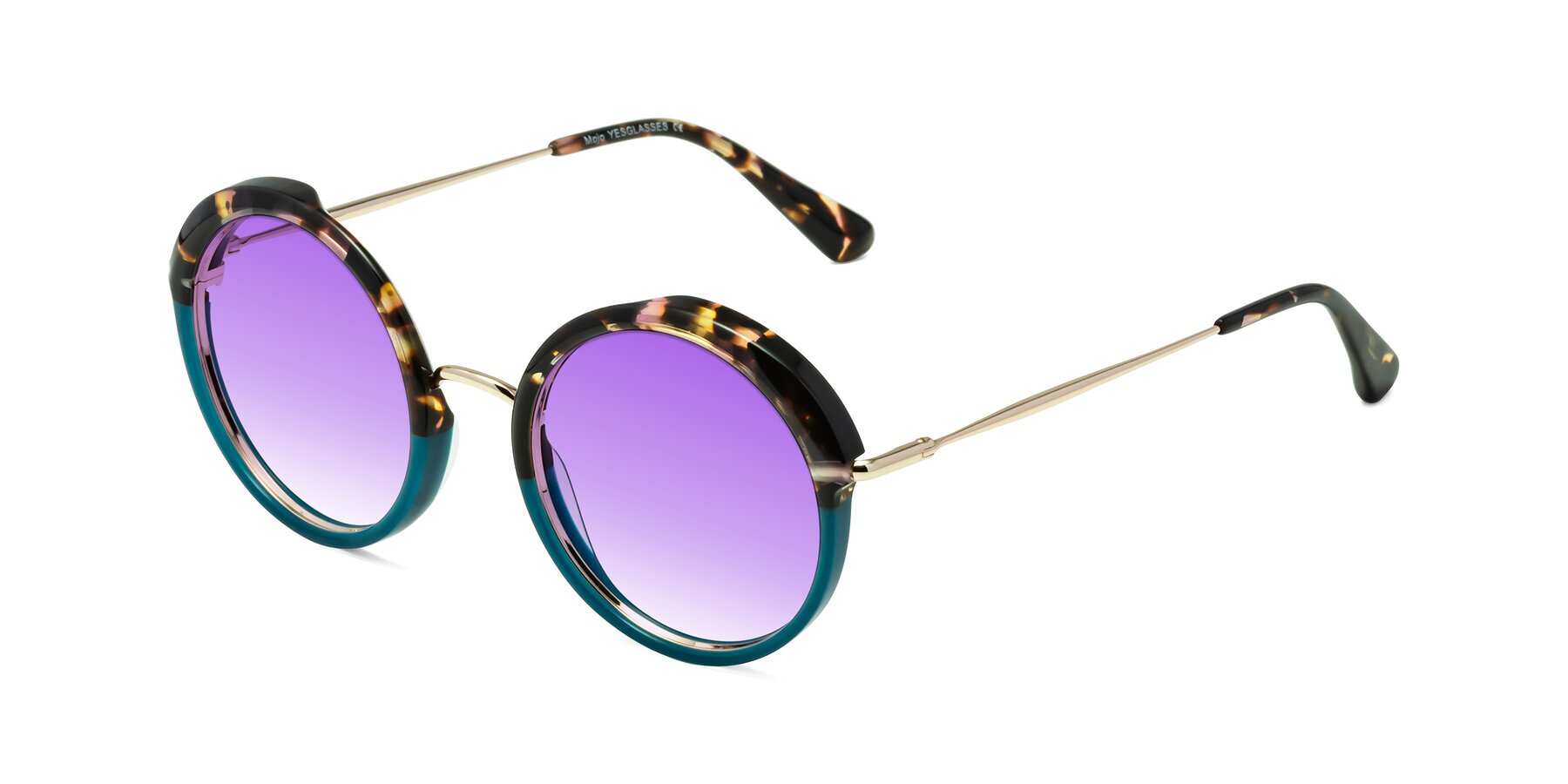 Angle of Mojo in Floral-Teal with Purple Gradient Lenses