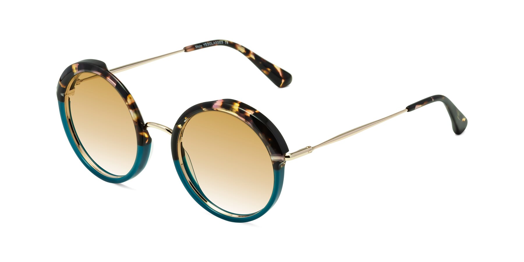 Angle of Mojo in Floral-Teal with Champagne Gradient Lenses