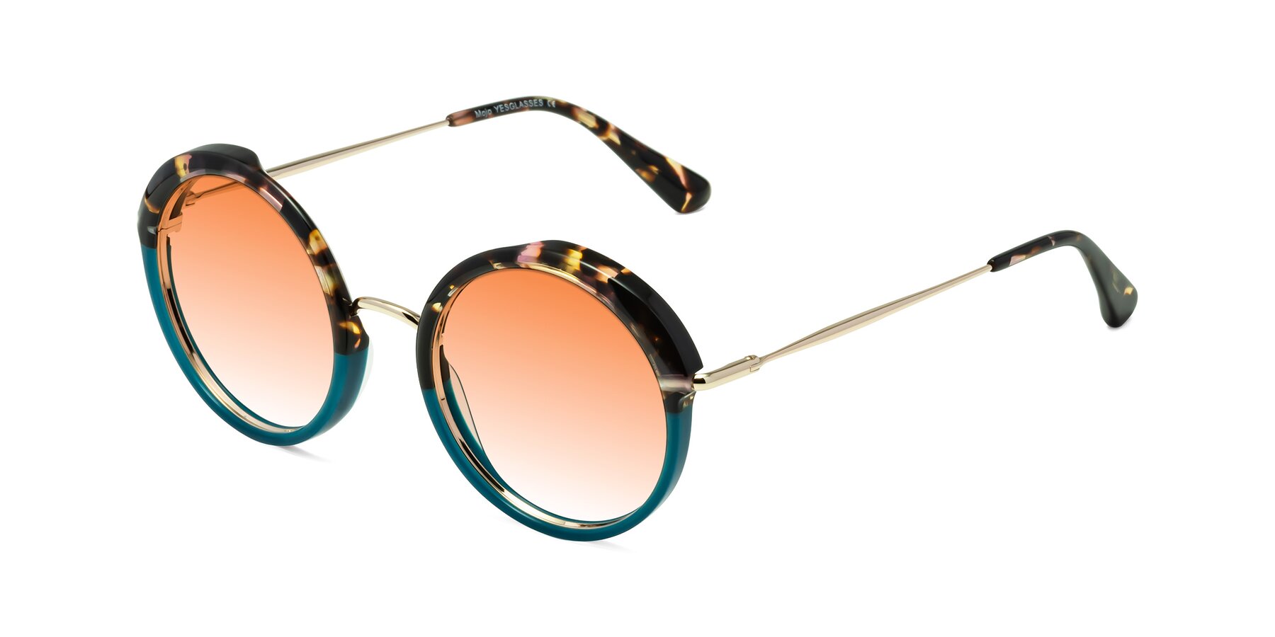 Angle of Mojo in Floral-Teal with Orange Gradient Lenses