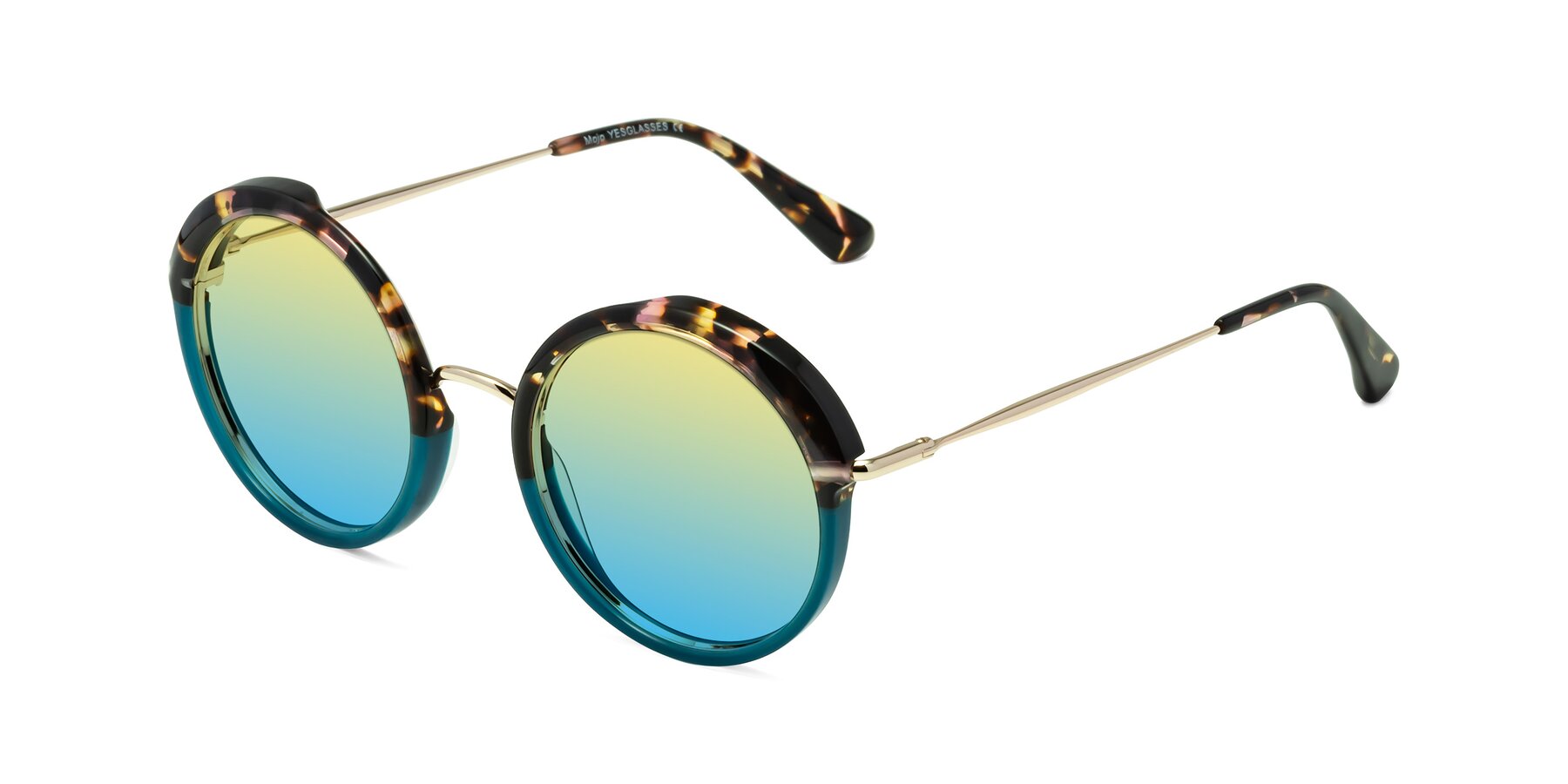 Angle of Mojo in Floral-Teal with Yellow / Blue Gradient Lenses
