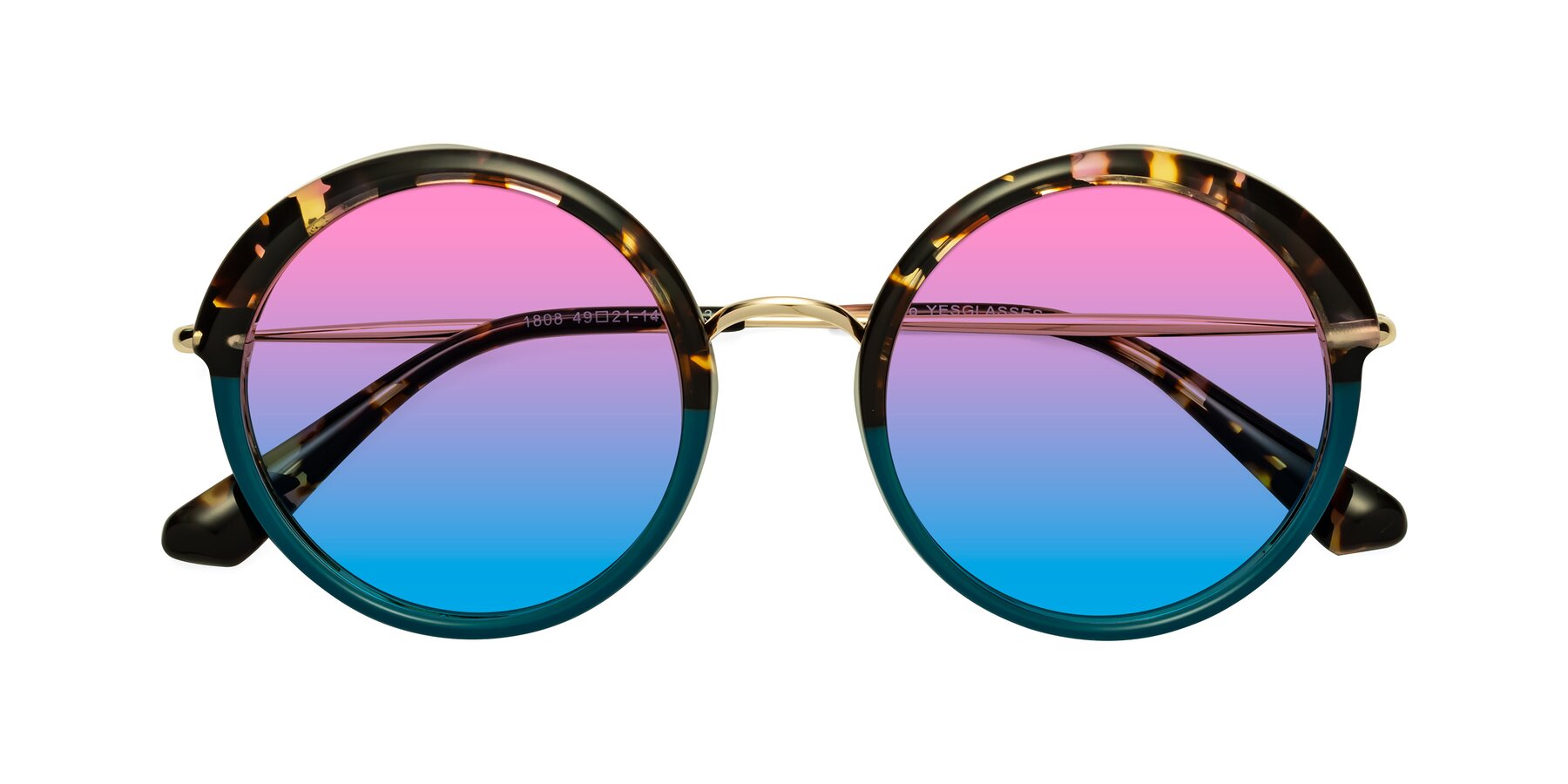 Folded Front of Mojo in Floral-Teal with Pink / Blue Gradient Lenses