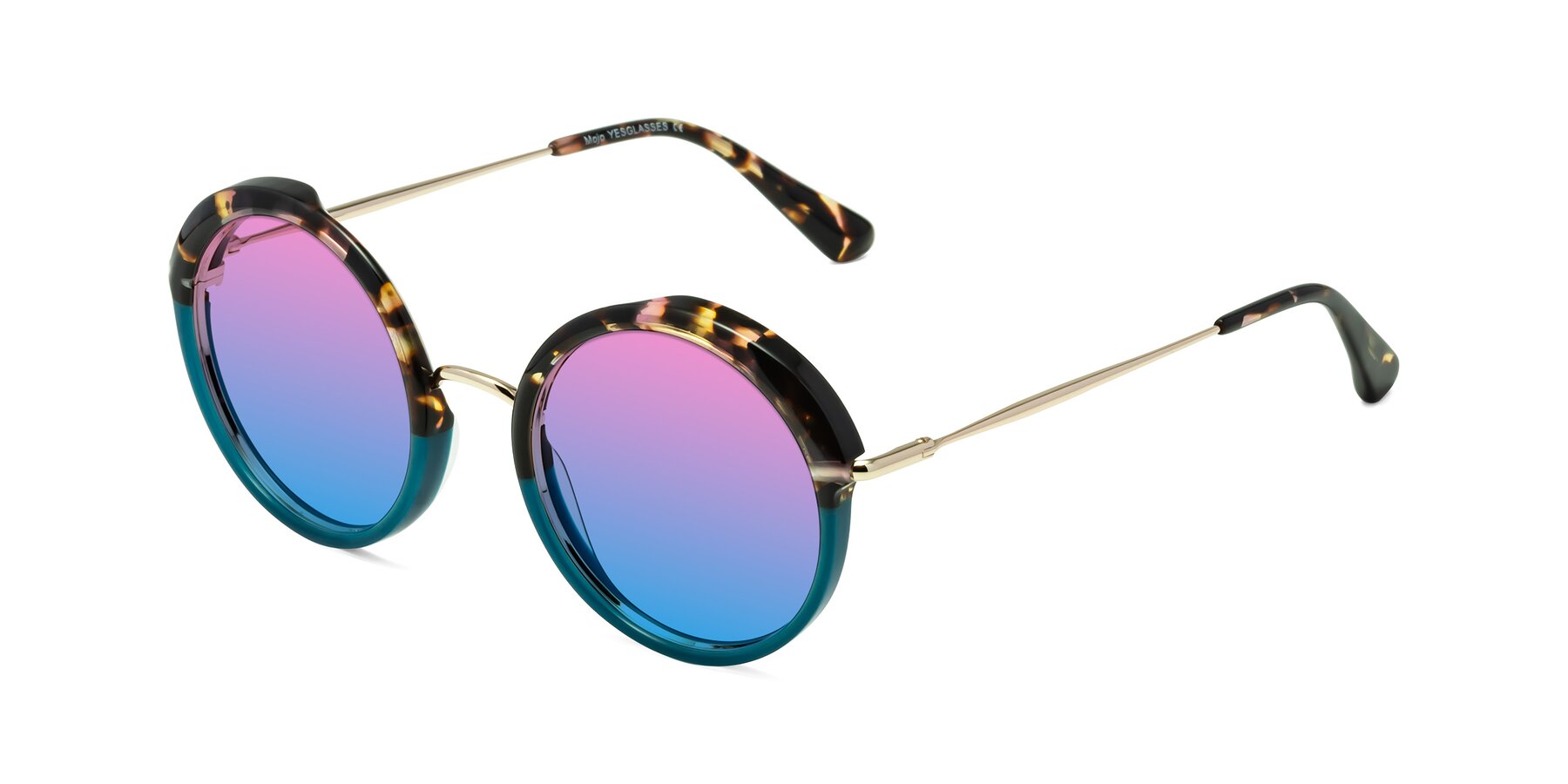 Angle of Mojo in Floral-Teal with Pink / Blue Gradient Lenses