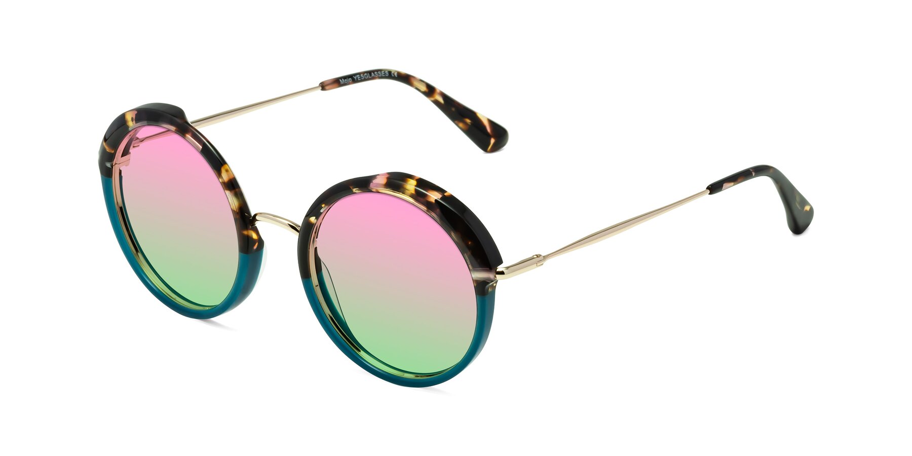 Angle of Mojo in Floral-Teal with Pink / Green Gradient Lenses