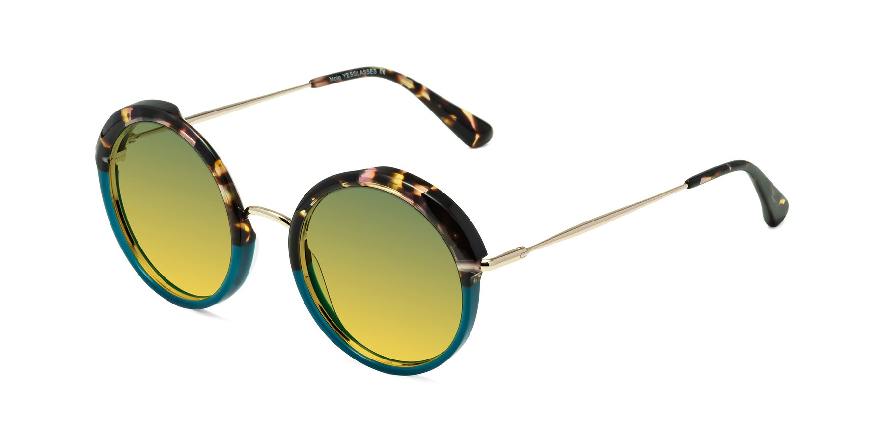 Angle of Mojo in Floral-Teal with Green / Yellow Gradient Lenses