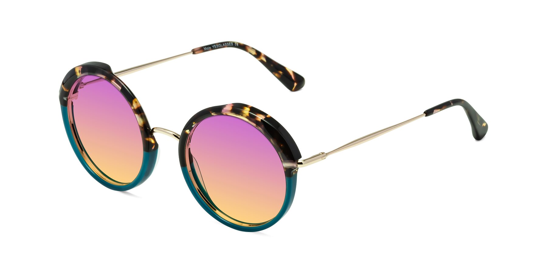 Angle of Mojo in Floral-Teal with Purple / Yellow Gradient Lenses