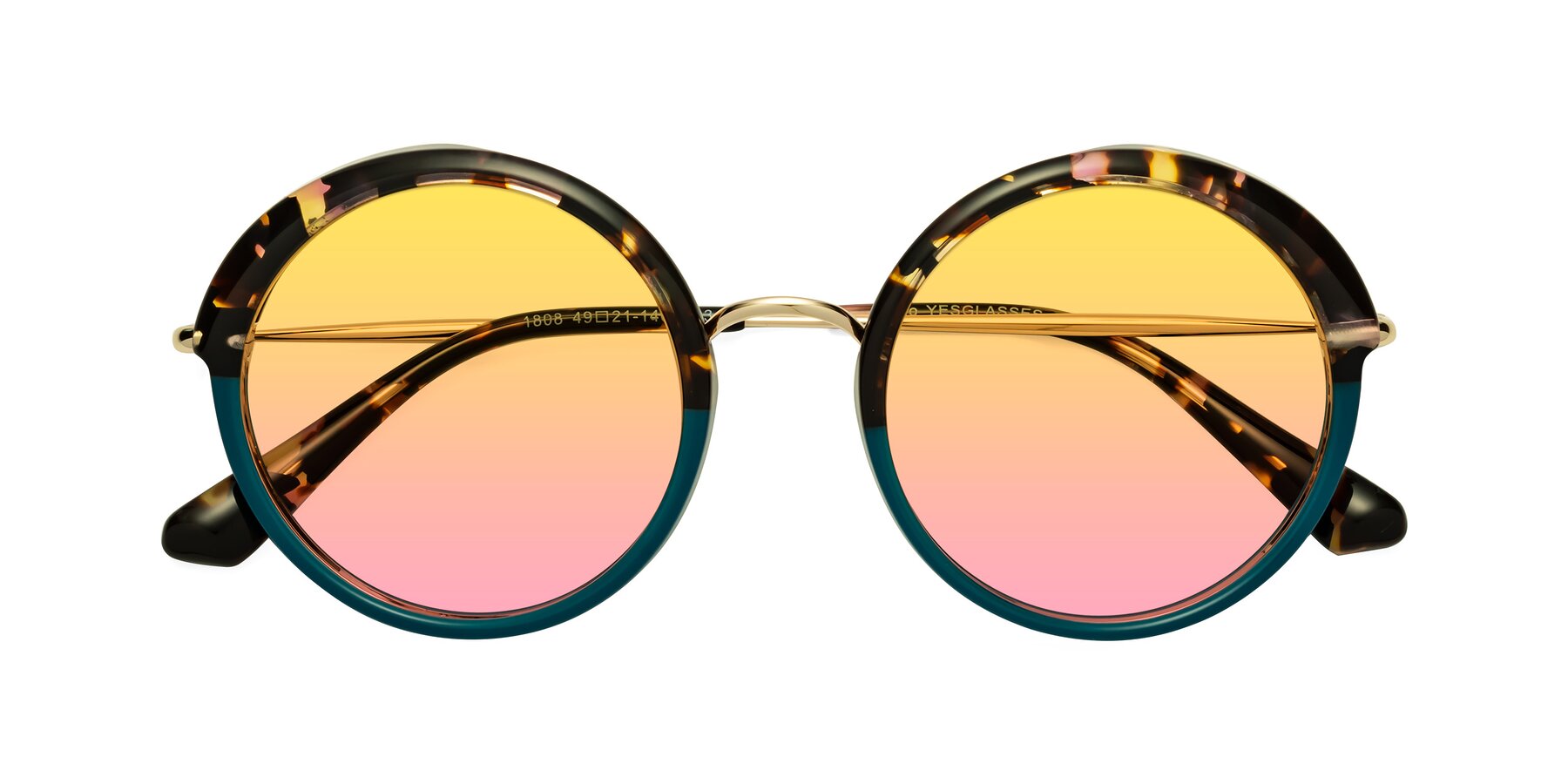 Folded Front of Mojo in Floral-Teal with Yellow / Pink Gradient Lenses