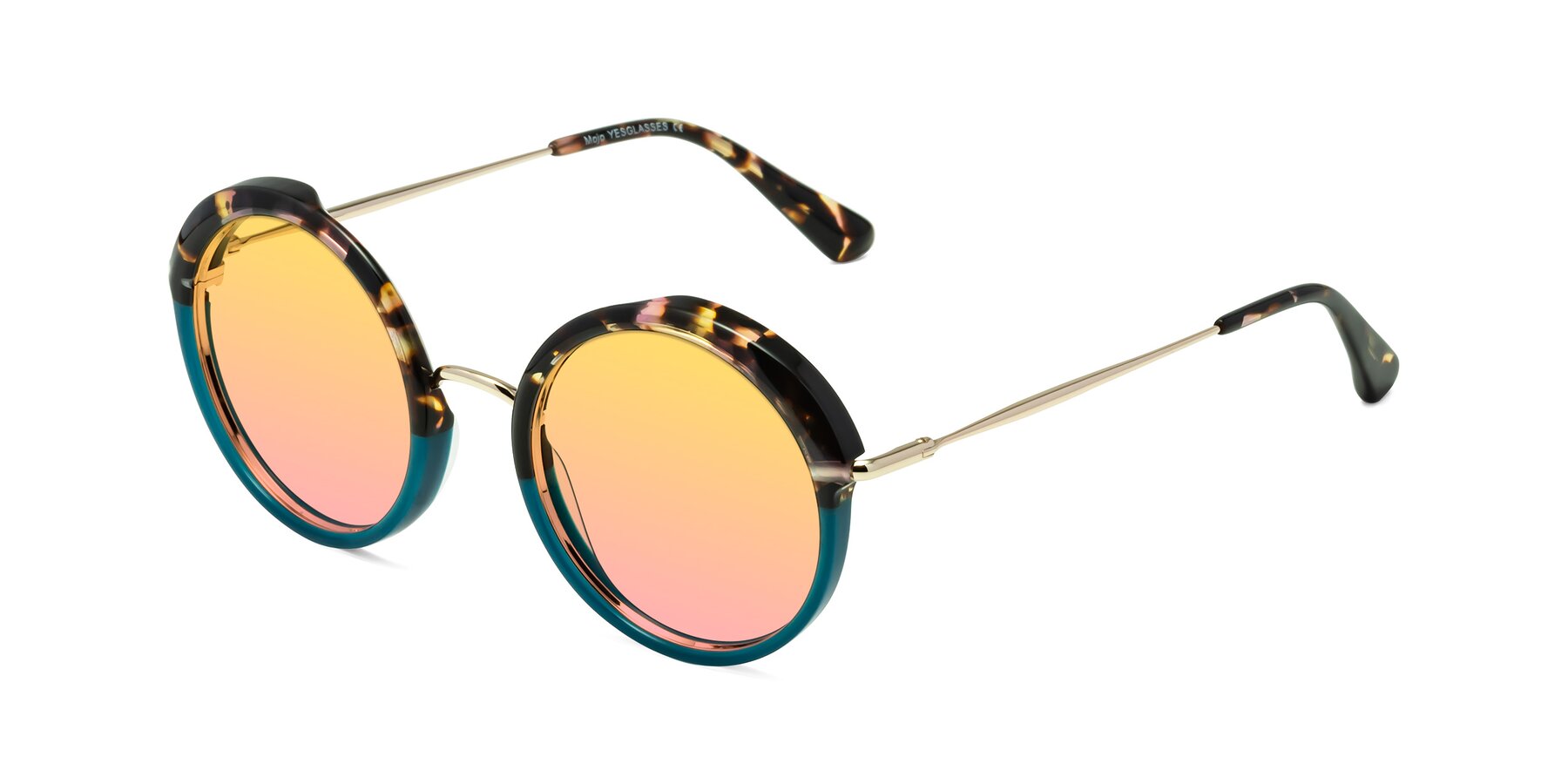 Angle of Mojo in Floral-Teal with Yellow / Pink Gradient Lenses