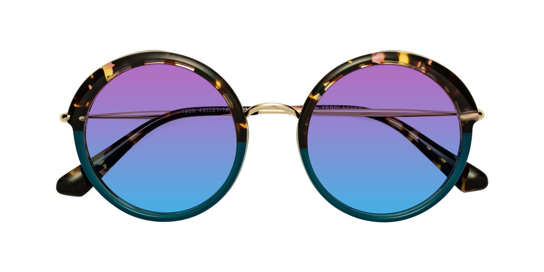 Folded Front of Mojo in Floral-Teal with Purple / Blue Gradient Lenses
