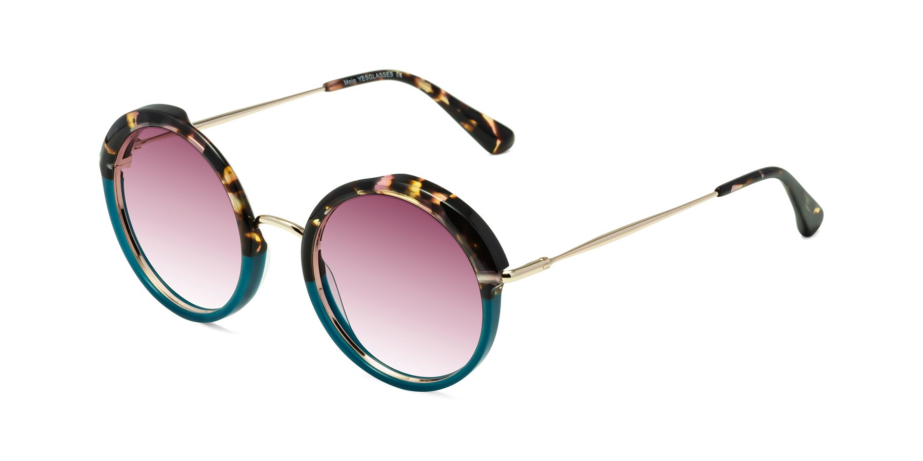 Angle of Mojo in Floral-Teal with Wine Gradient Lenses