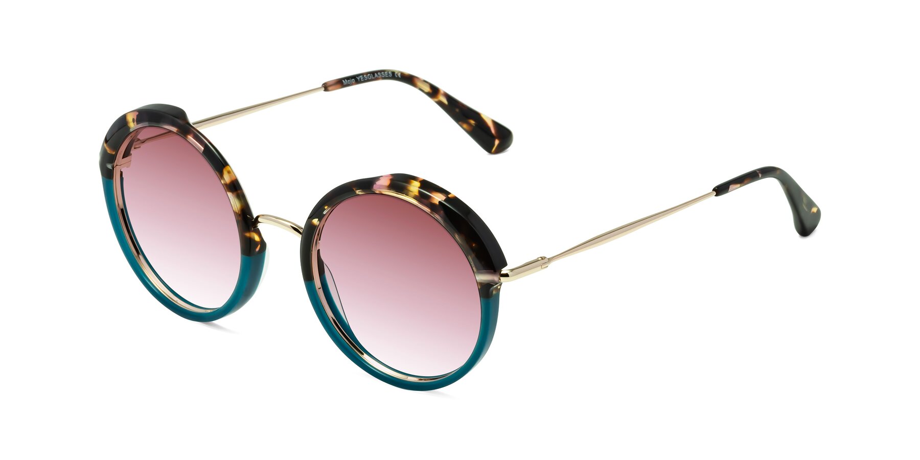 Angle of Mojo in Floral-Teal with Garnet Gradient Lenses