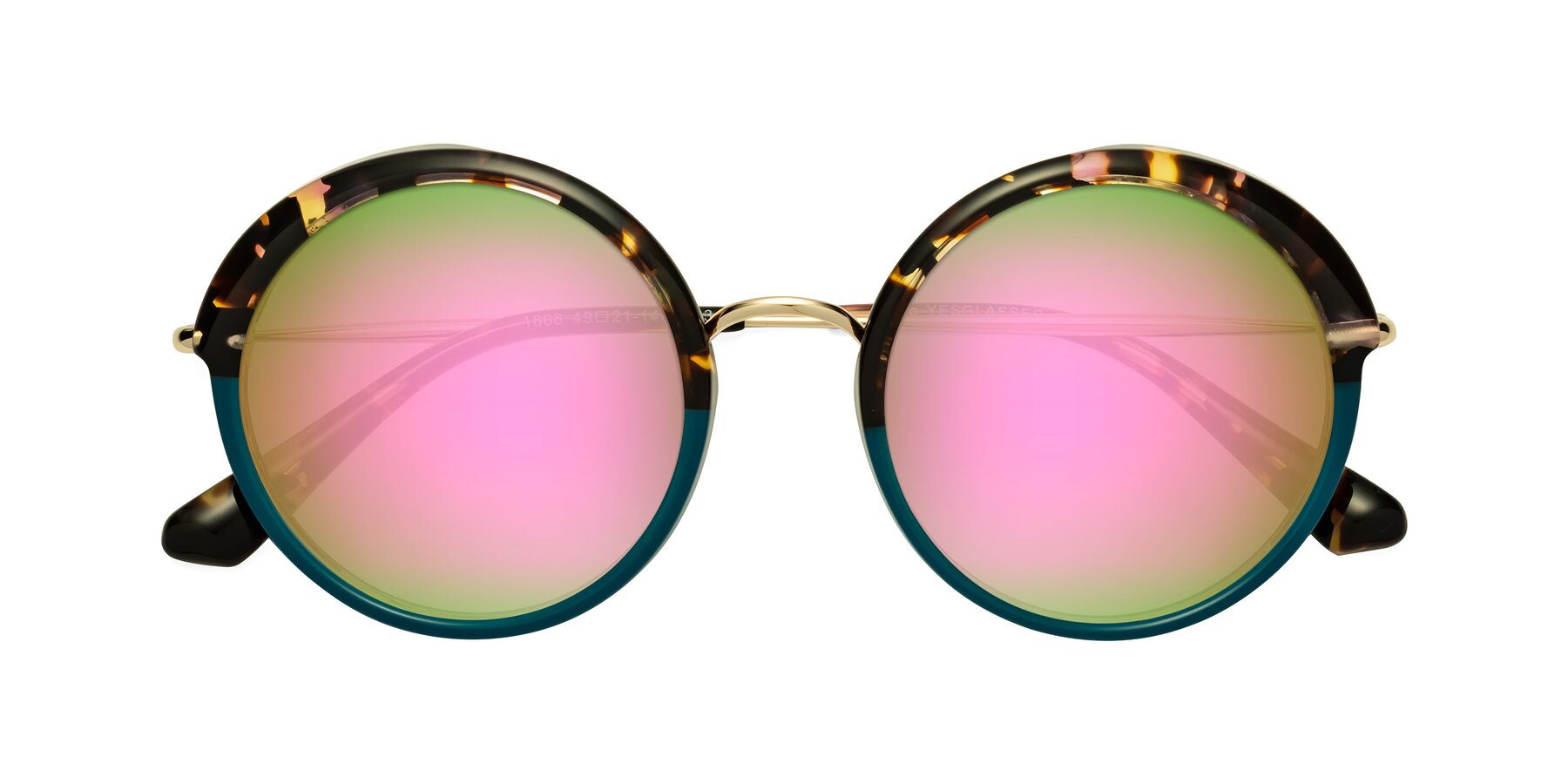 Folded Front of Mojo in Floral-Teal with Pink Mirrored Lenses