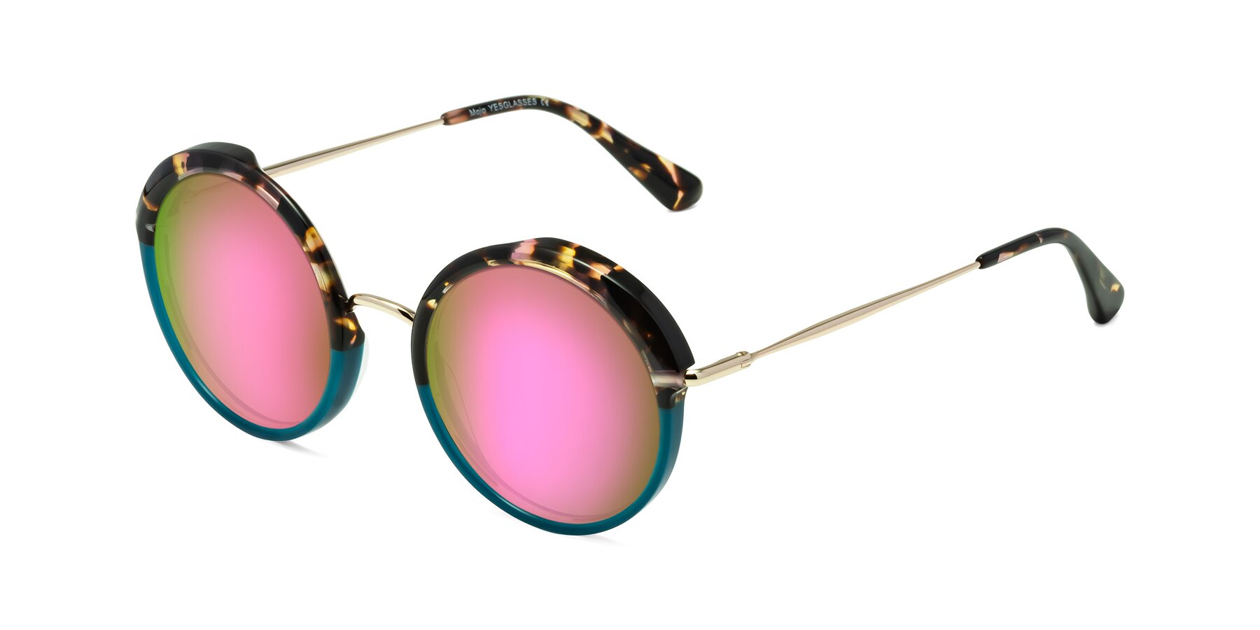 Angle of Mojo in Floral-Teal with Pink Mirrored Lenses