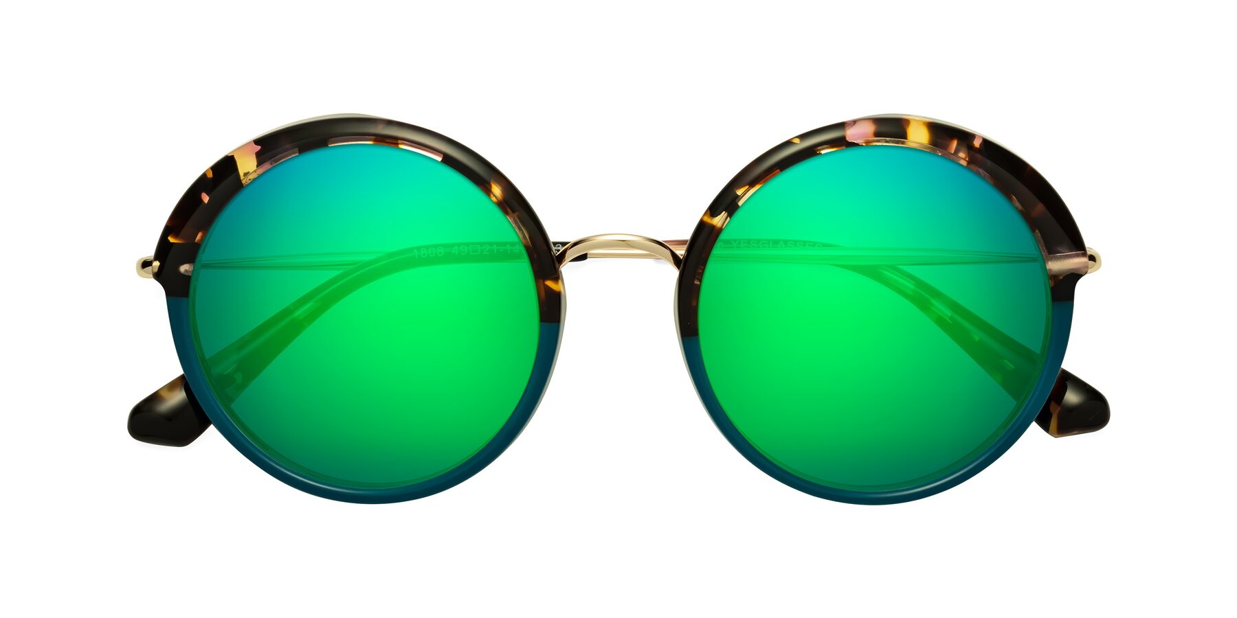 Folded Front of Mojo in Floral-Teal with Green Mirrored Lenses
