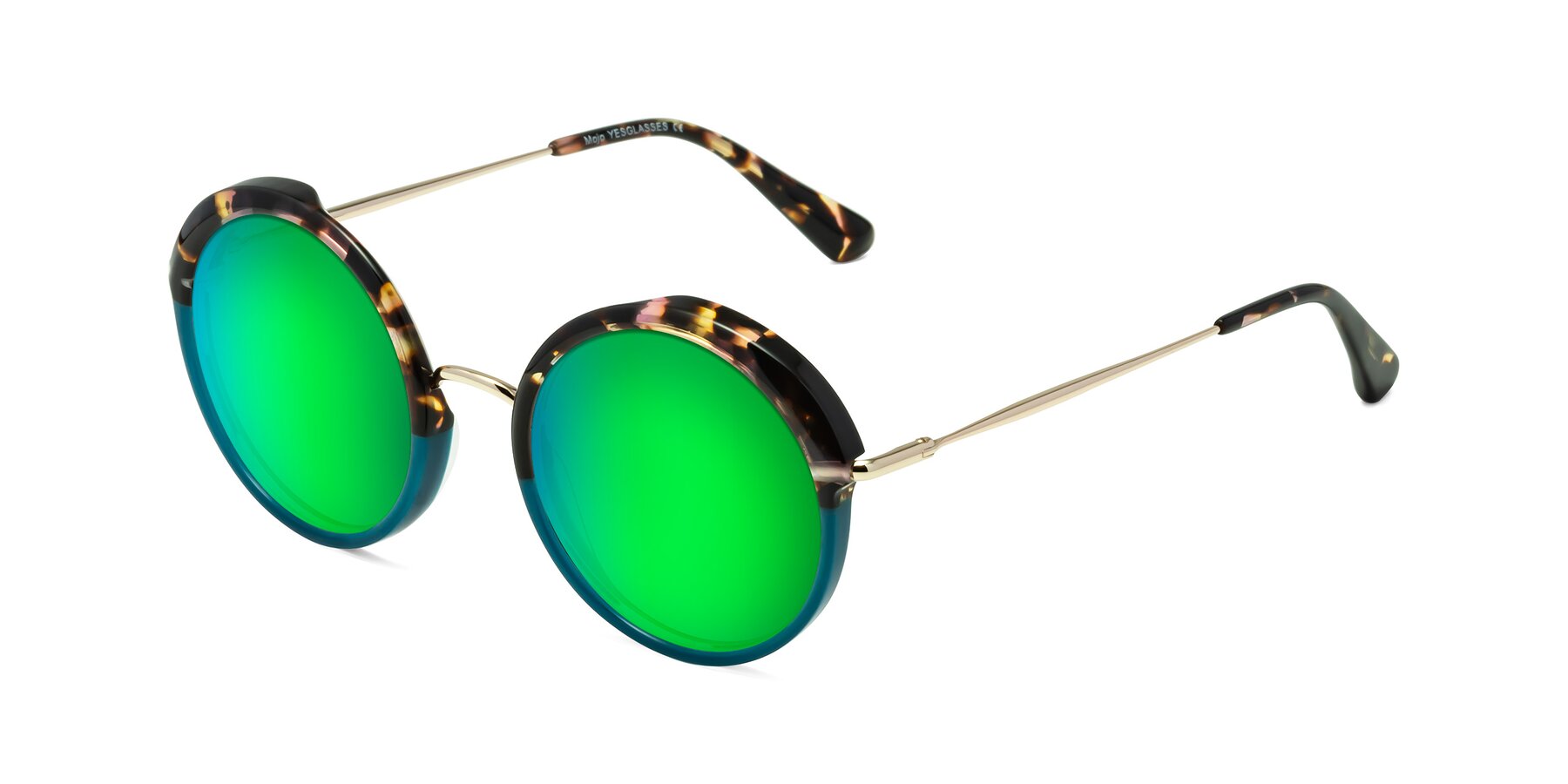 Angle of Mojo in Floral-Teal with Green Mirrored Lenses