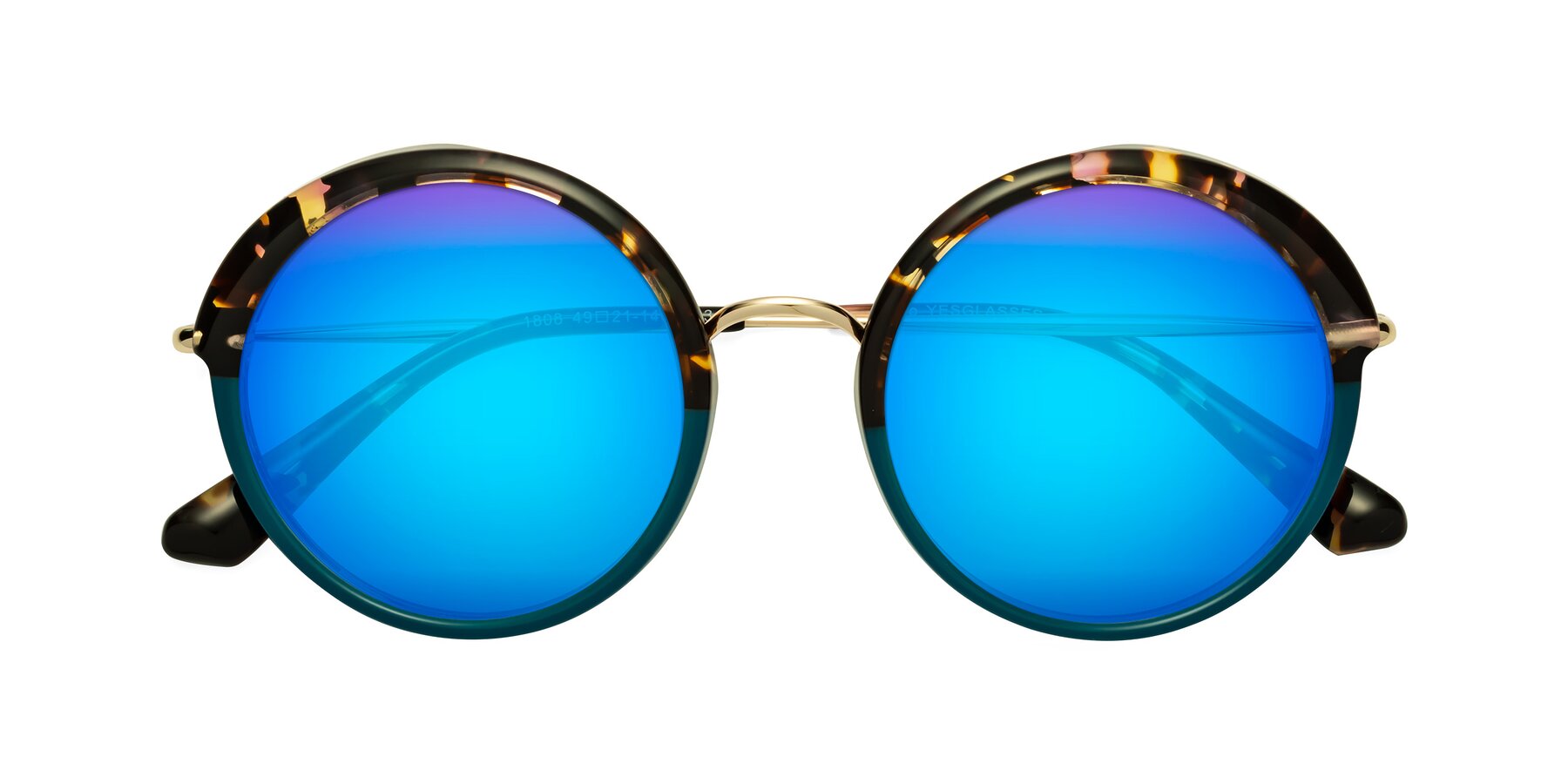 Folded Front of Mojo in Floral-Teal with Blue Mirrored Lenses