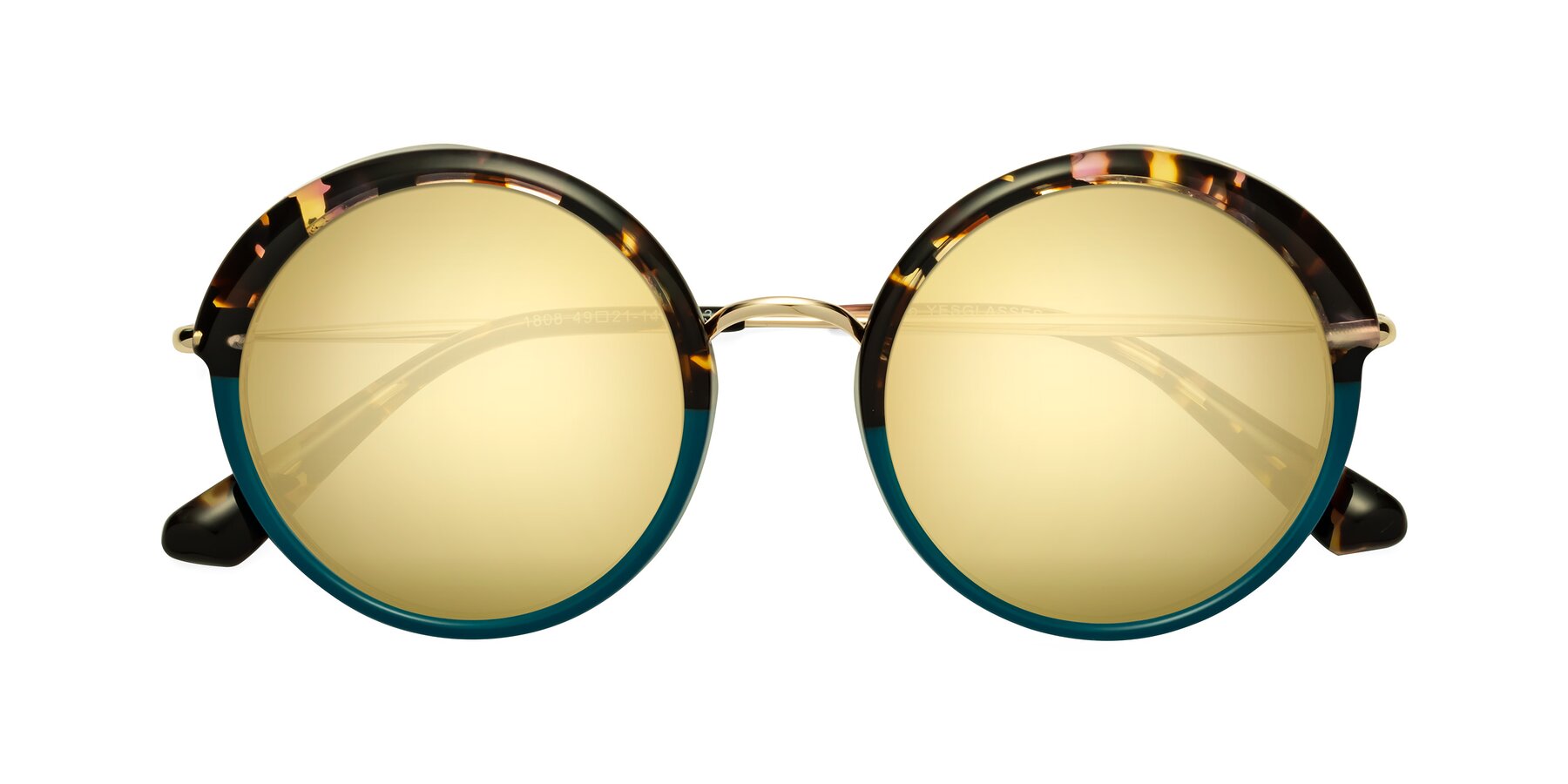 Folded Front of Mojo in Floral-Teal with Gold Mirrored Lenses