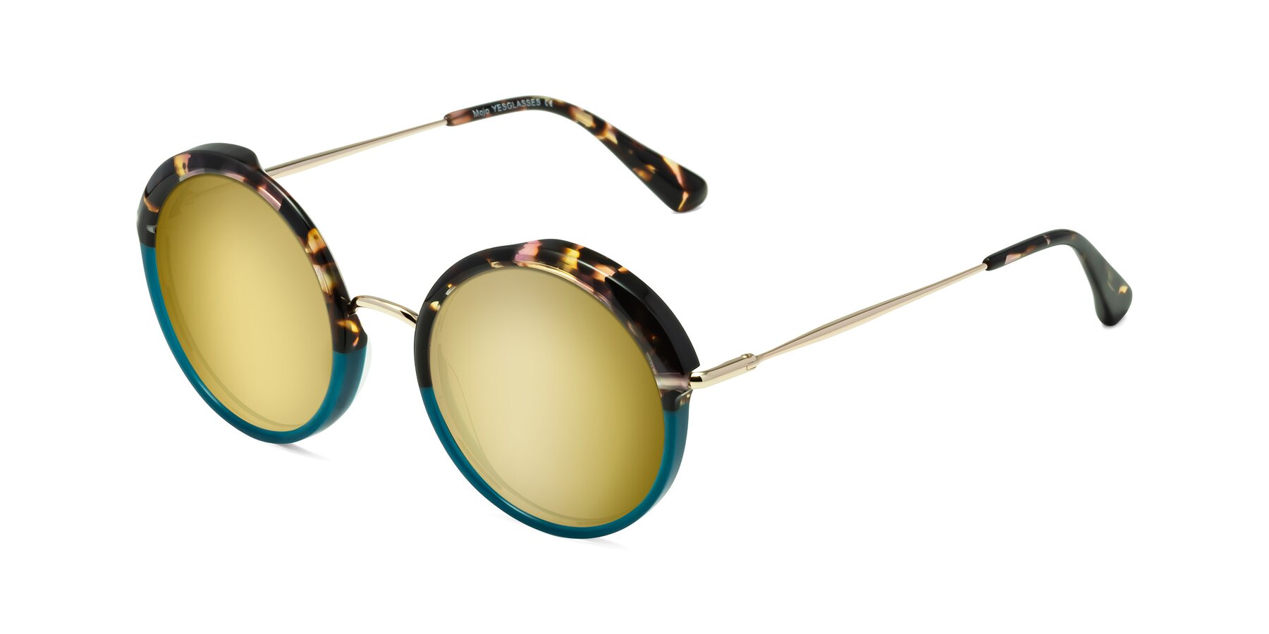Angle of Mojo in Floral-Teal with Gold Mirrored Lenses