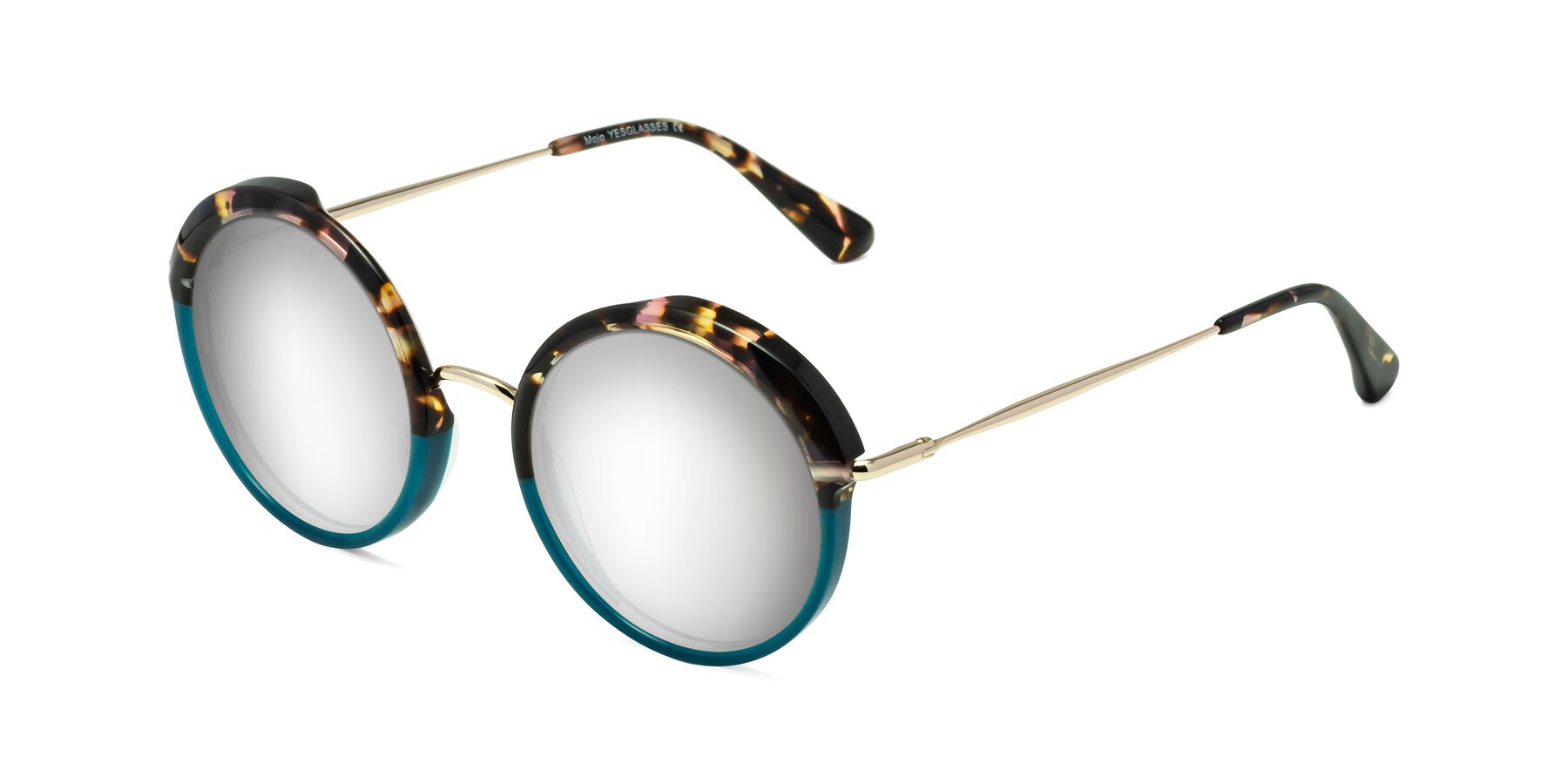 Angle of Mojo in Floral-Teal with Silver Mirrored Lenses