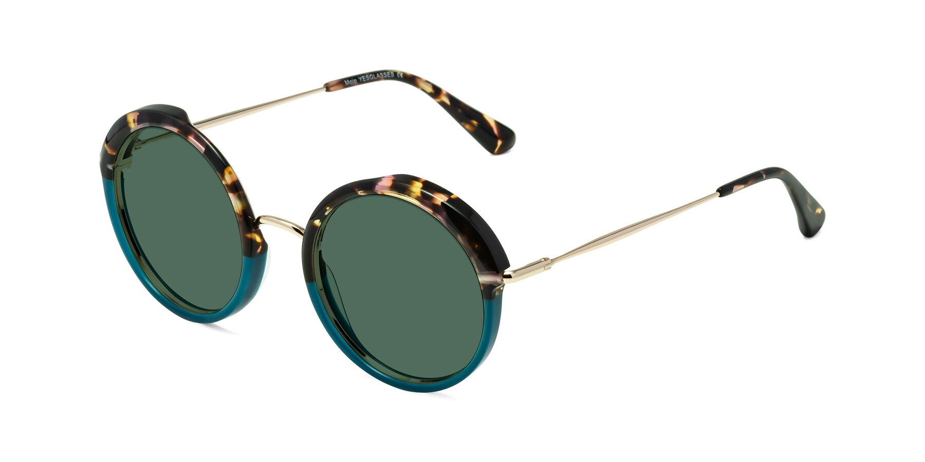 Angle of Mojo in Floral-Teal with Green Polarized Lenses