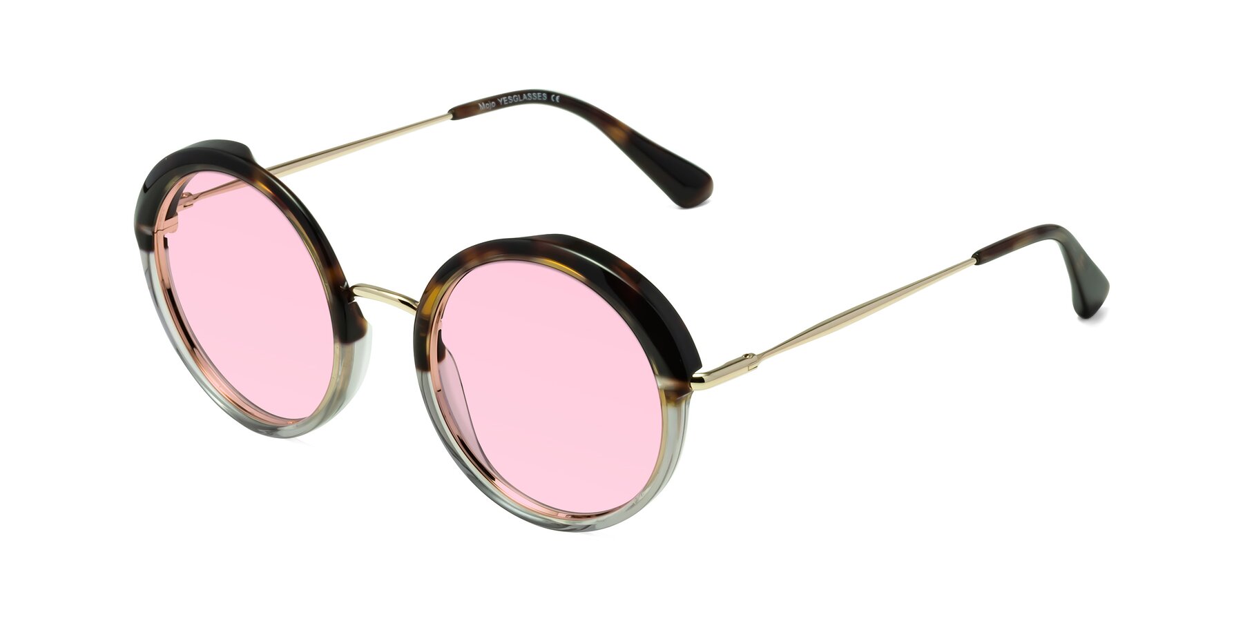 Angle of Mojo in Tortoise-Clear with Light Pink Tinted Lenses