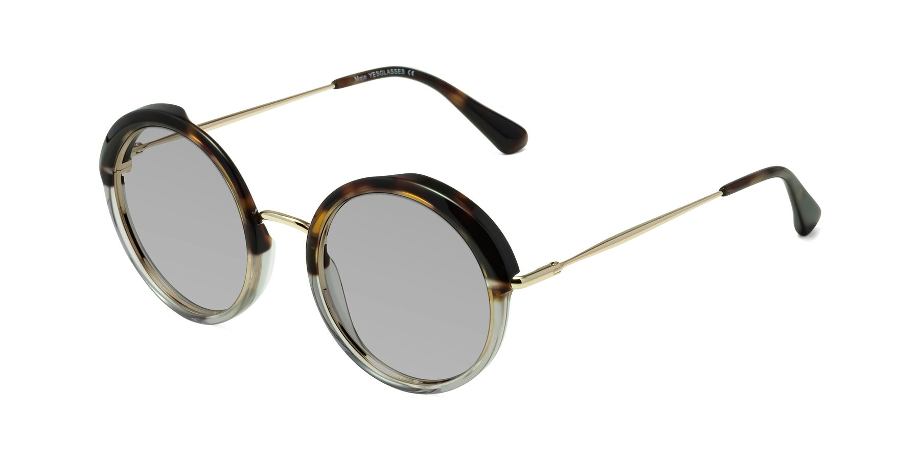 Angle of Mojo in Tortoise-Clear with Light Gray Tinted Lenses