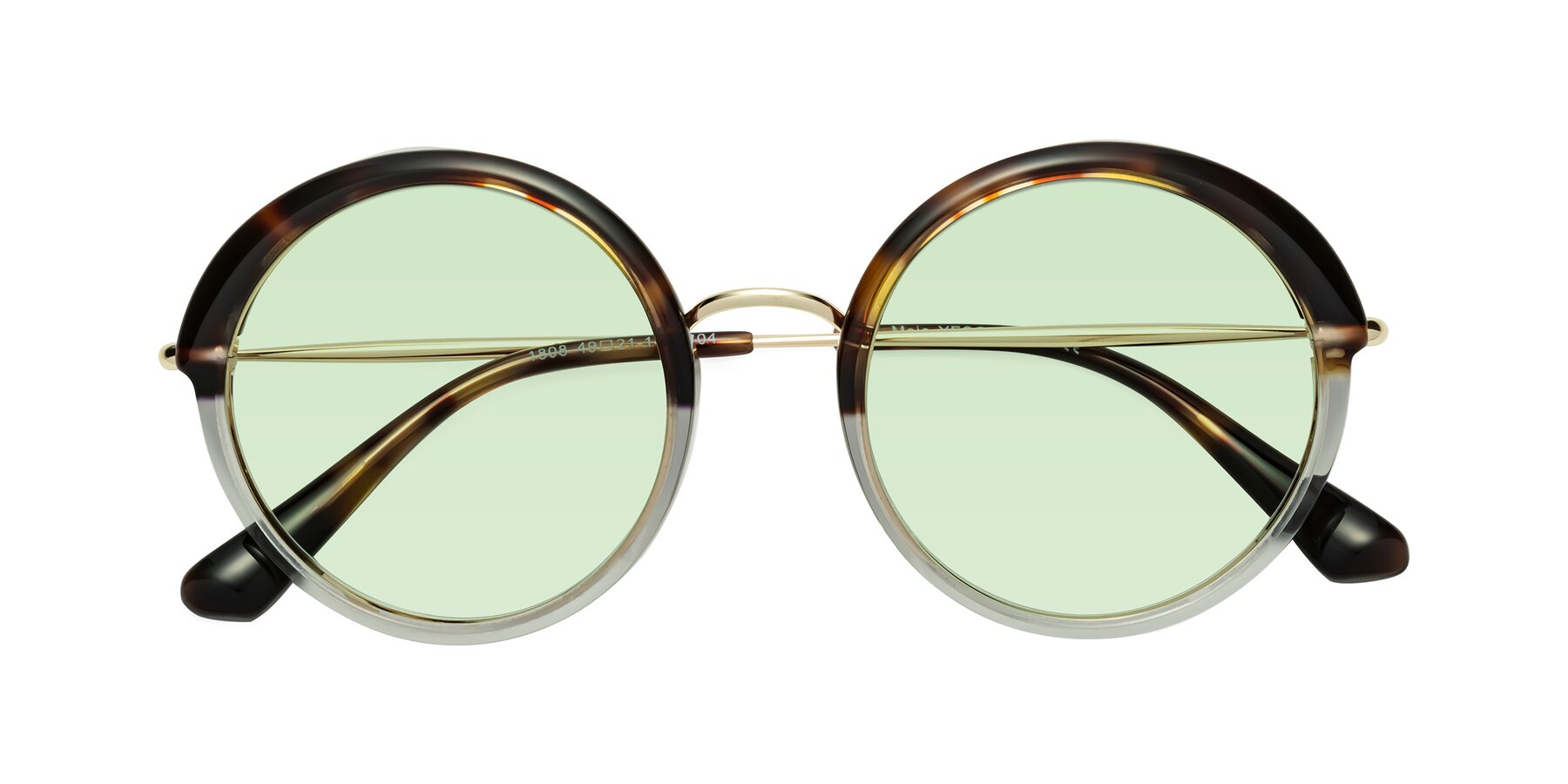 Folded Front of Mojo in Tortoise-Clear with Light Green Tinted Lenses