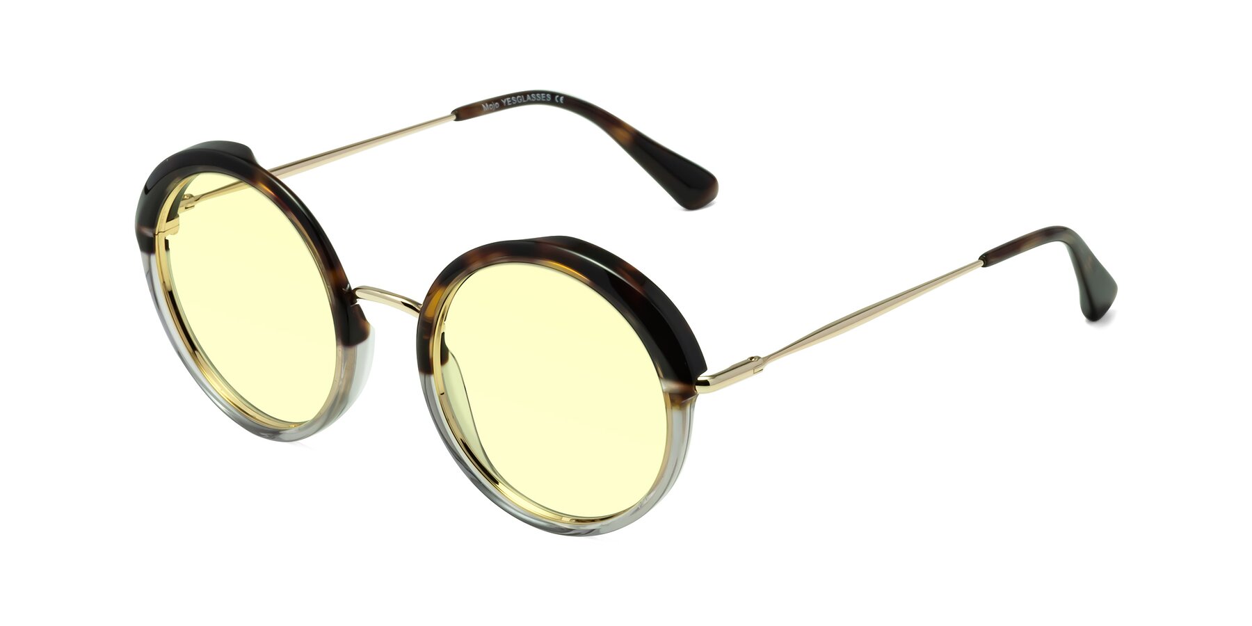 Angle of Mojo in Tortoise-Clear with Light Yellow Tinted Lenses