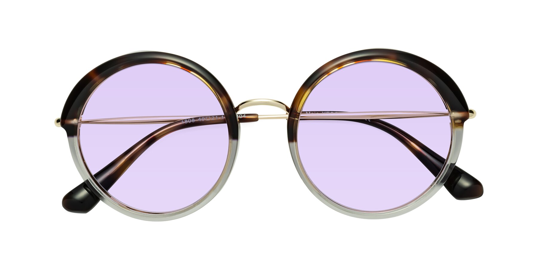 Folded Front of Mojo in Tortoise-Clear with Light Purple Tinted Lenses